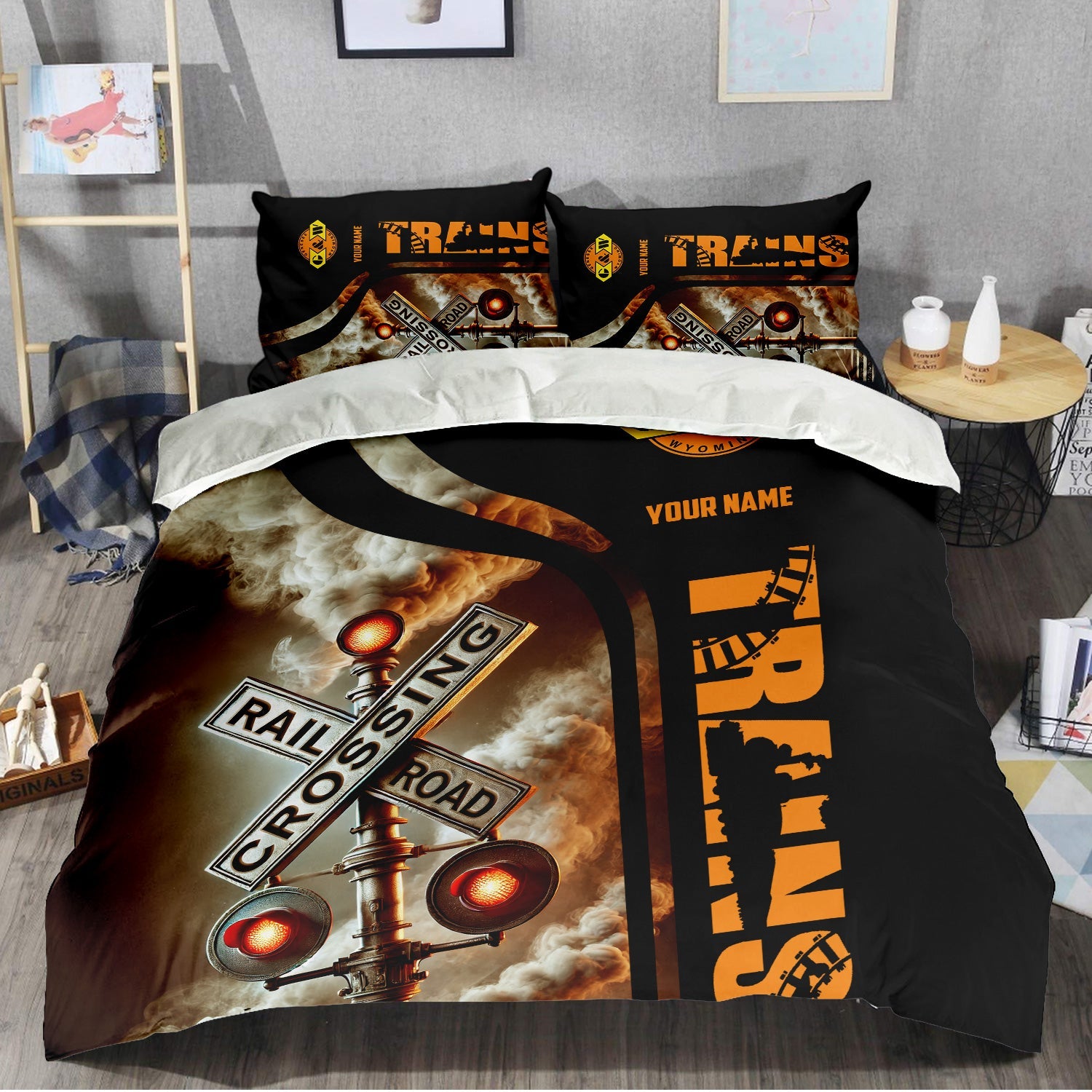 Railspirit Personalized Genesee & Wyoming Inc. Railroad Bedding Set Railroad Crossing Sign Bedding Set All Over Print