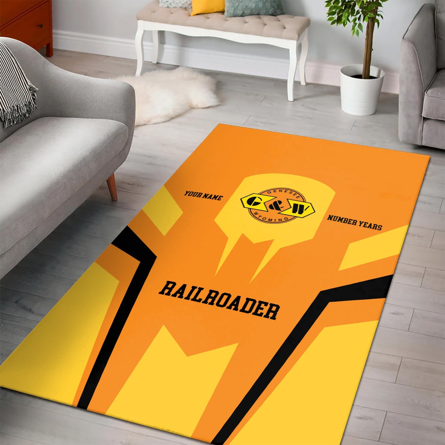 Railspirit Personalized Genesee & Wyoming Inc. Railroad Area Rug Custom Year Railroader Rug Gift Idea For Train Lover