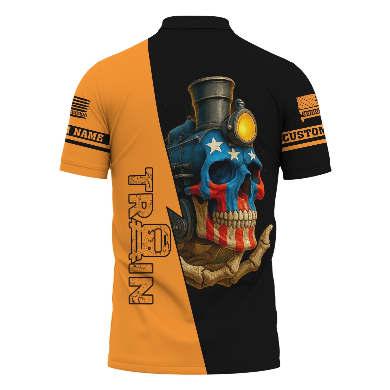 Railspirit Personalized Genesee & Wyoming Inc. Railroad Polo Shirt Train Skull American Flag Shirt All Over Print