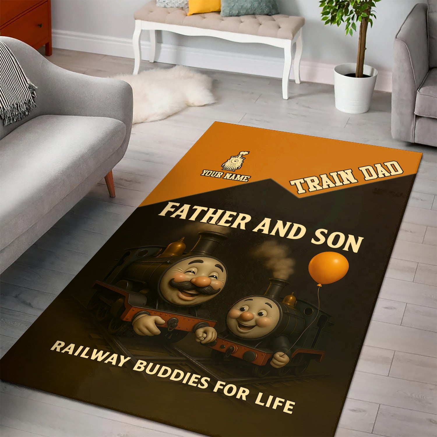 Railspirit Personalized Father And Son Railway Buddies For Life All Over Printed Rug