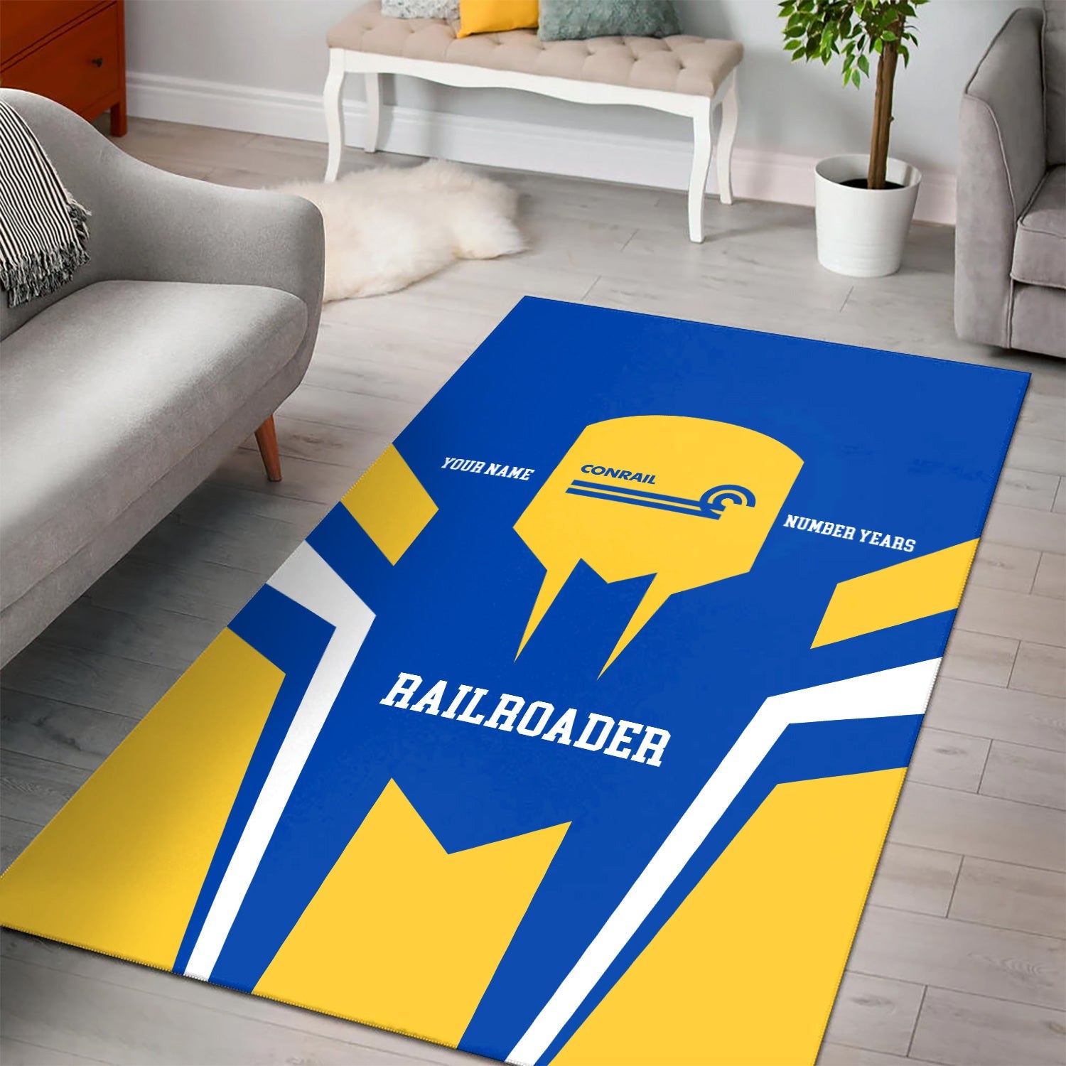 Railspirit Personalized Conrail Railroad Area Rug Custom Year Railroader Rug Gift Idea For Train Lover