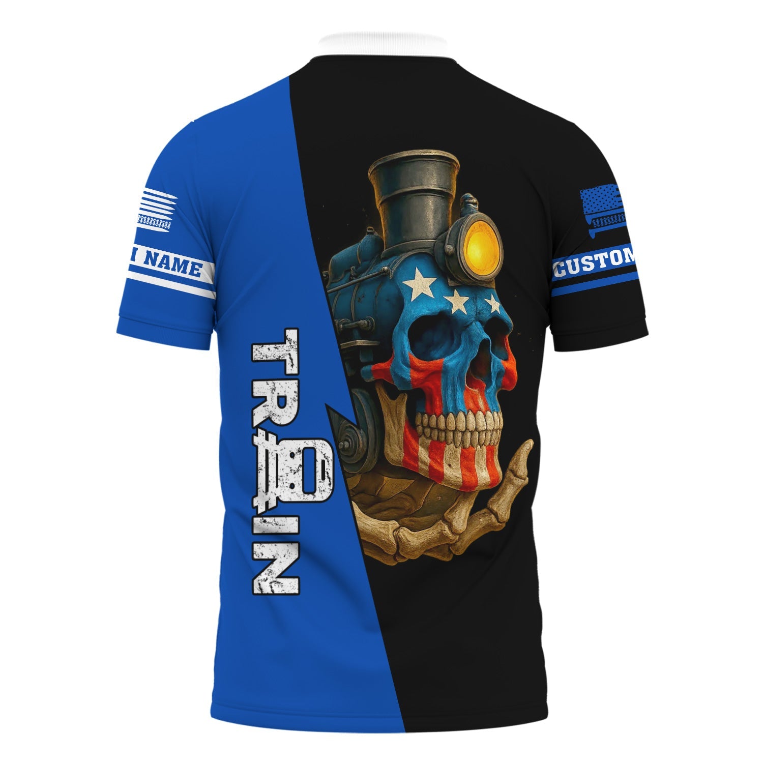 Railspirit Personalized Conrail Railroad Polo Shirt Train Skull American Flag Shirt All Over Print