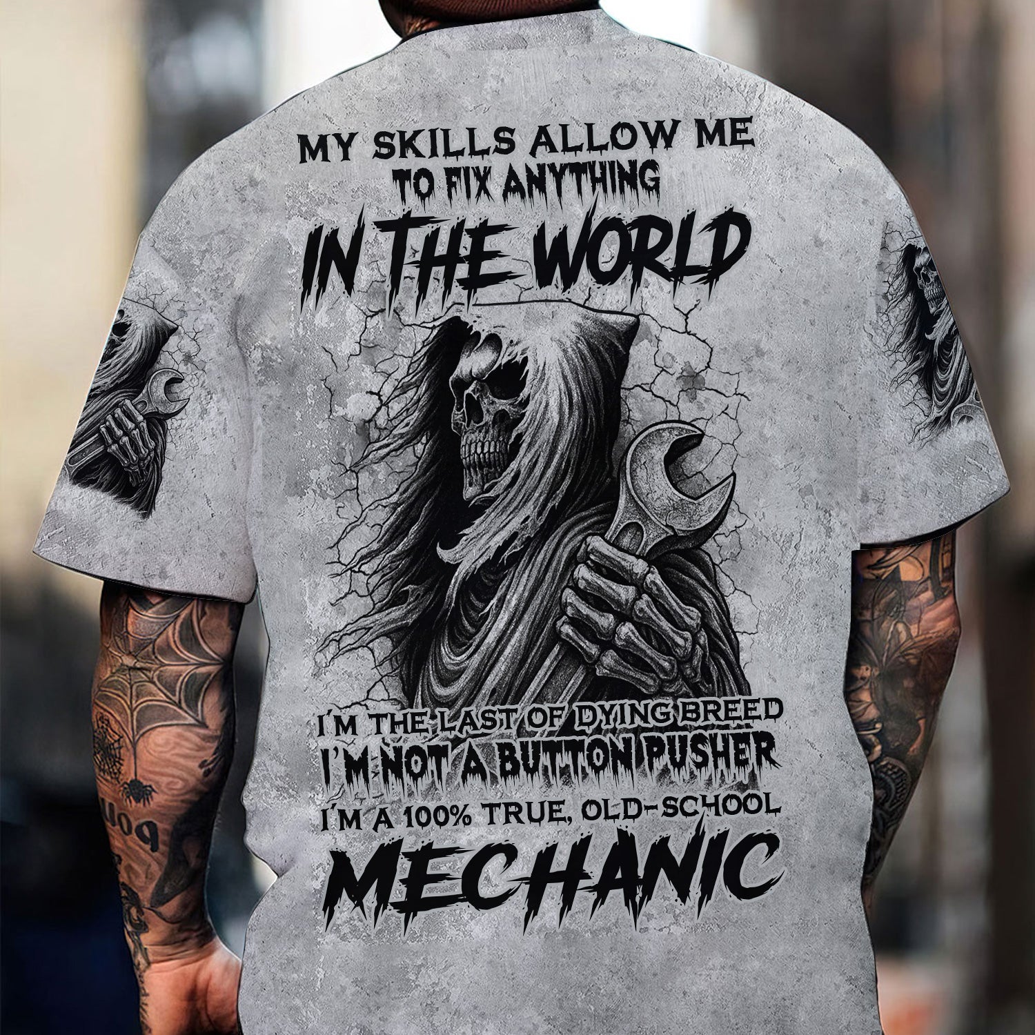 My Skills Allow Me to Fix Anything Mechanic Shirt, Grim Reaper Shirt, Old School Mechanic Gift, Skull Garage Tee for Men