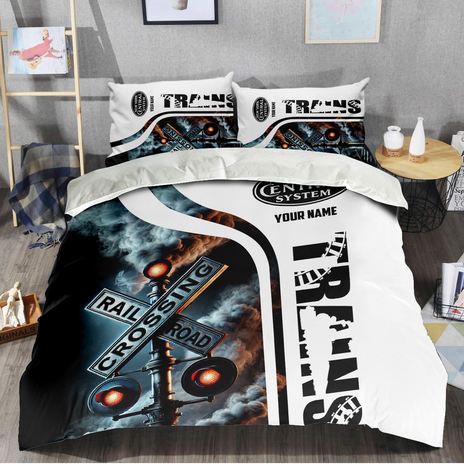 Railspirit Personalized New York Central Railroad Bedding Set Railroad Crossing Sign Bedding Set All Over Print