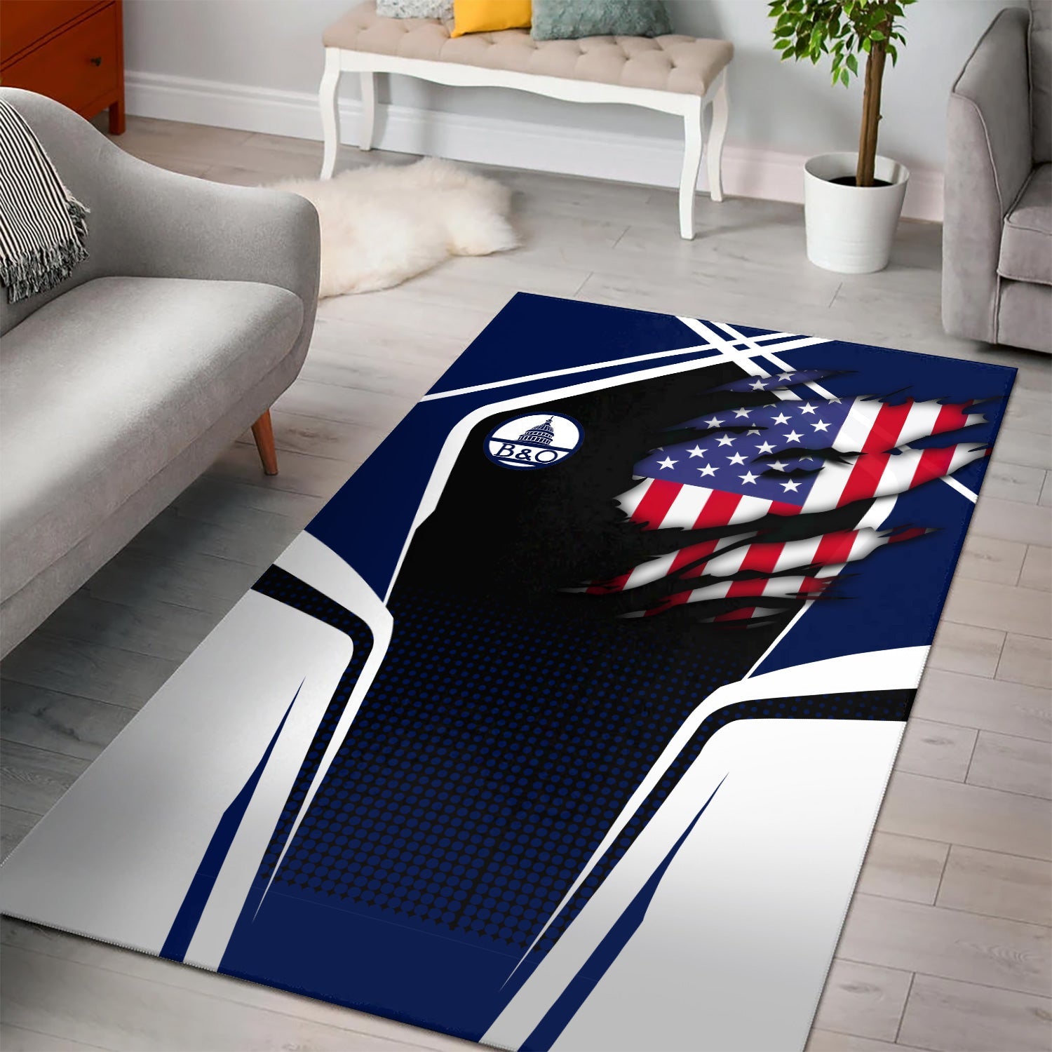 Railspirit Personalized Baltimore and Ohio Railroad Area Rug American Eagle Vintage Train B&O Rug