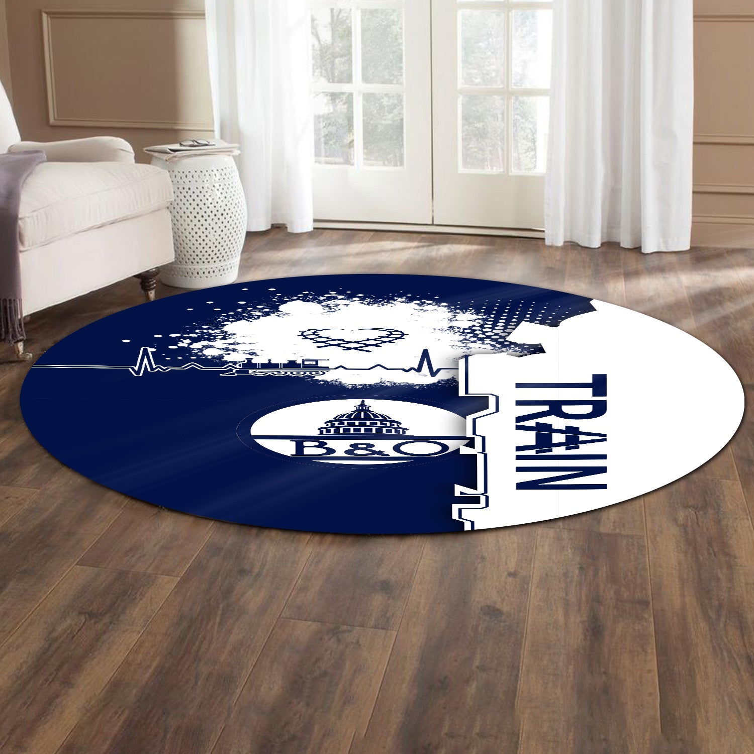 Railspirit Baltimore and Ohio Railroad Round Mat Engine Heartbeat and Track Love Style B&O Mat Gift Idea For Train Lovers