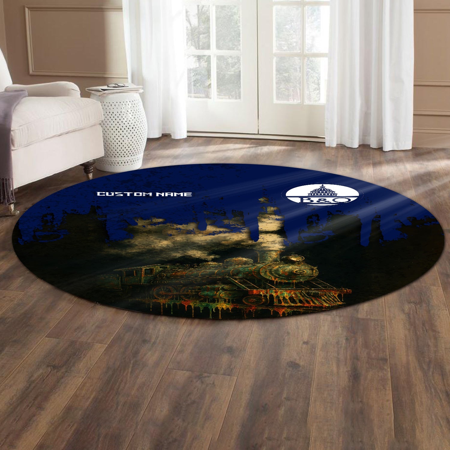 Railspirit Personalized Baltimore and Ohio Railroad Round Mat Vintage Train Art Style B&O Mat For Locomotive Fans