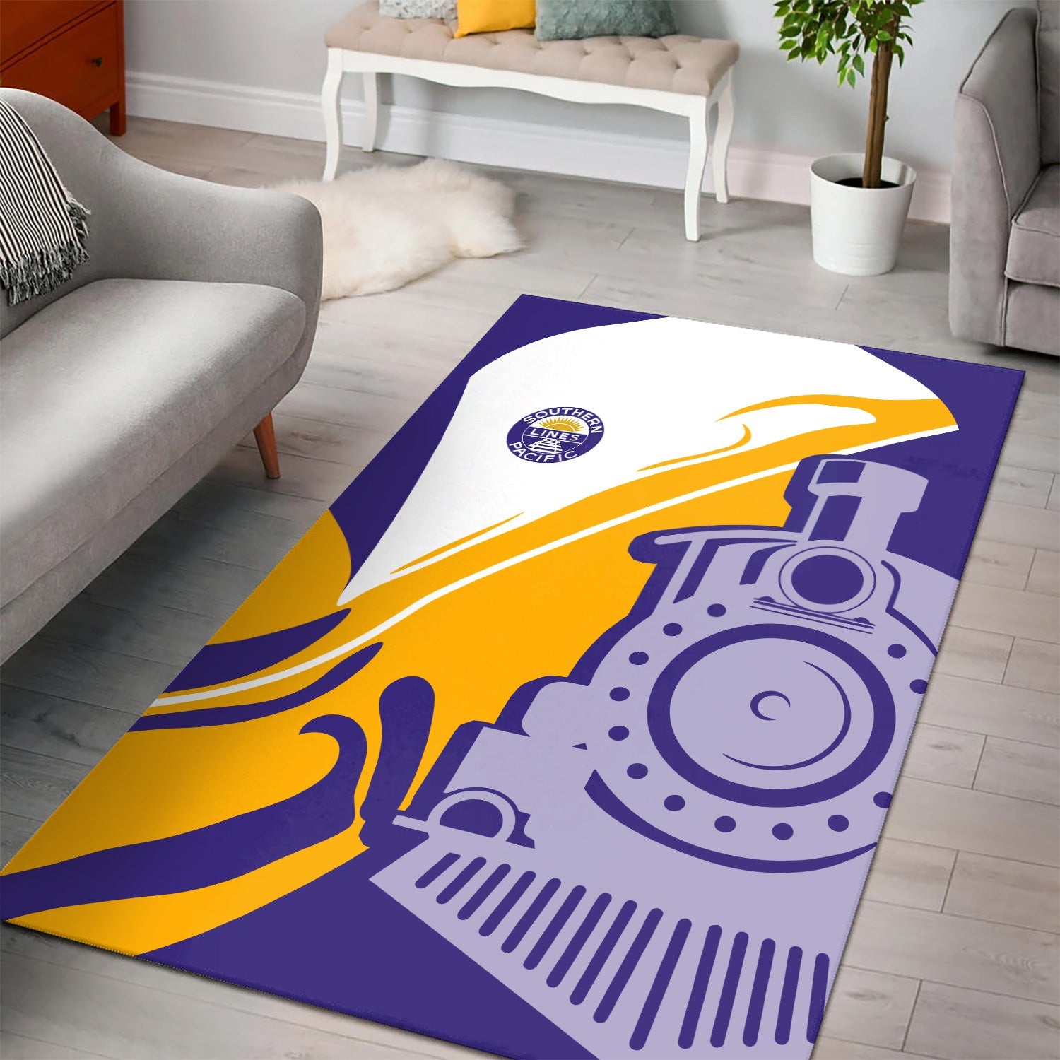Railspirit Southern Pacific Railroad Area Rug Flame-Inspired Style Rug Gift Idea For Train Lovers