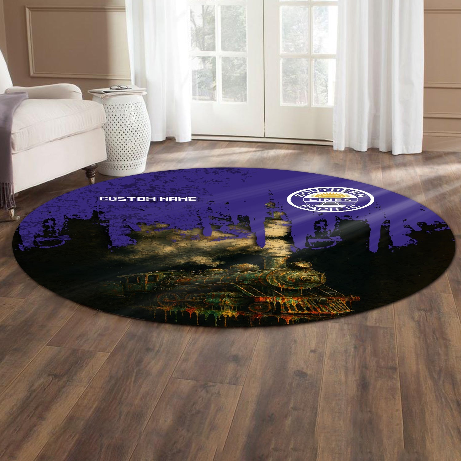 Railspirit Personalized Southern Pacific Railroad Round Mat Vintage Train Art Style Mat For Locomotive Fans