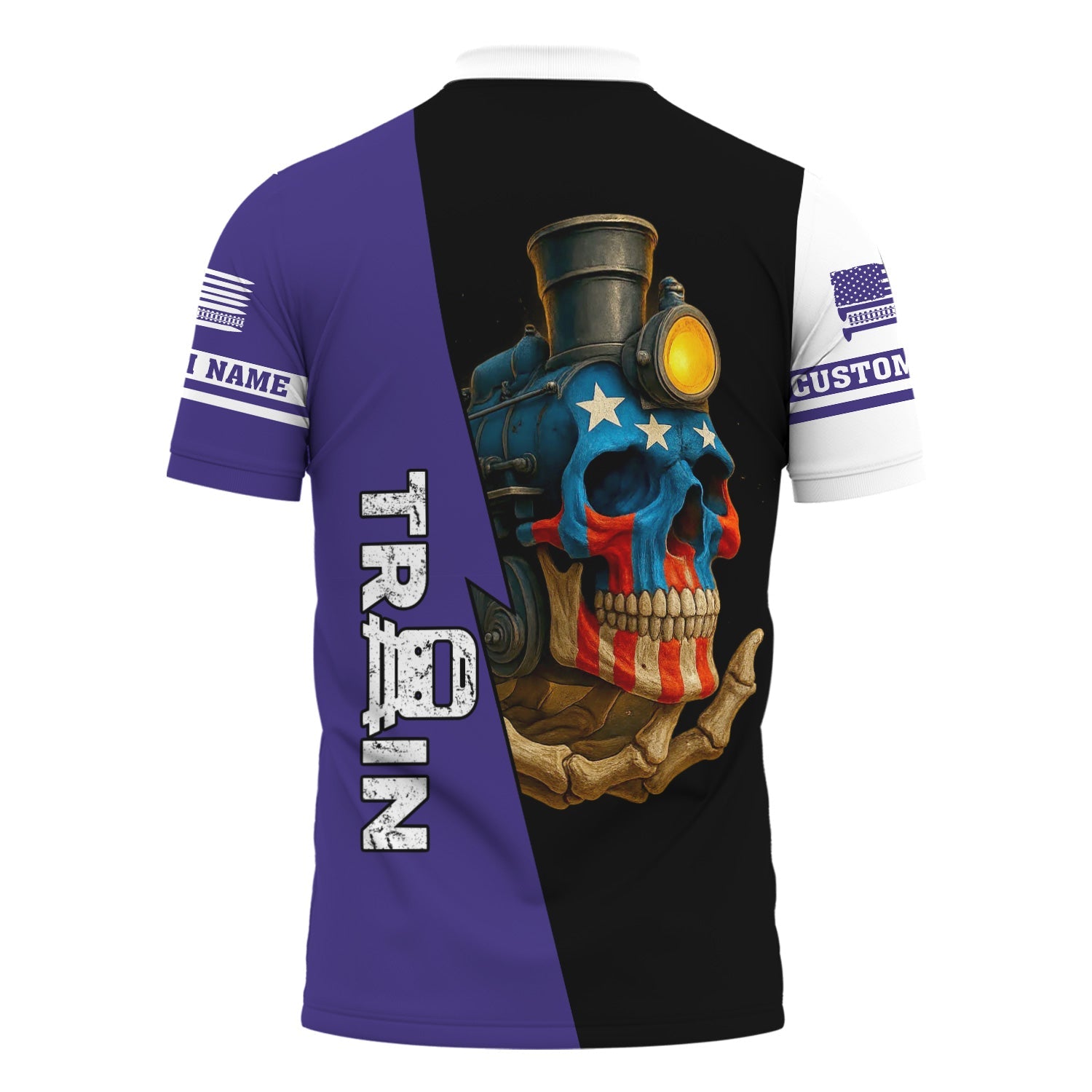 Railspirit Personalized Southern Pacific Railroad Polo Shirt Train Skull American Flag Shirt All Over Print