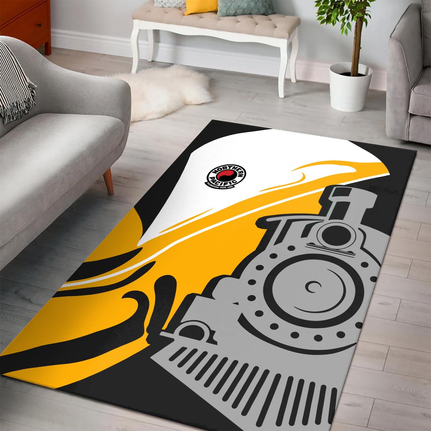 Railspirit Northern Pacific Railway Area Rug Flame-Inspired Style Rug Gift Idea For Train Lovers