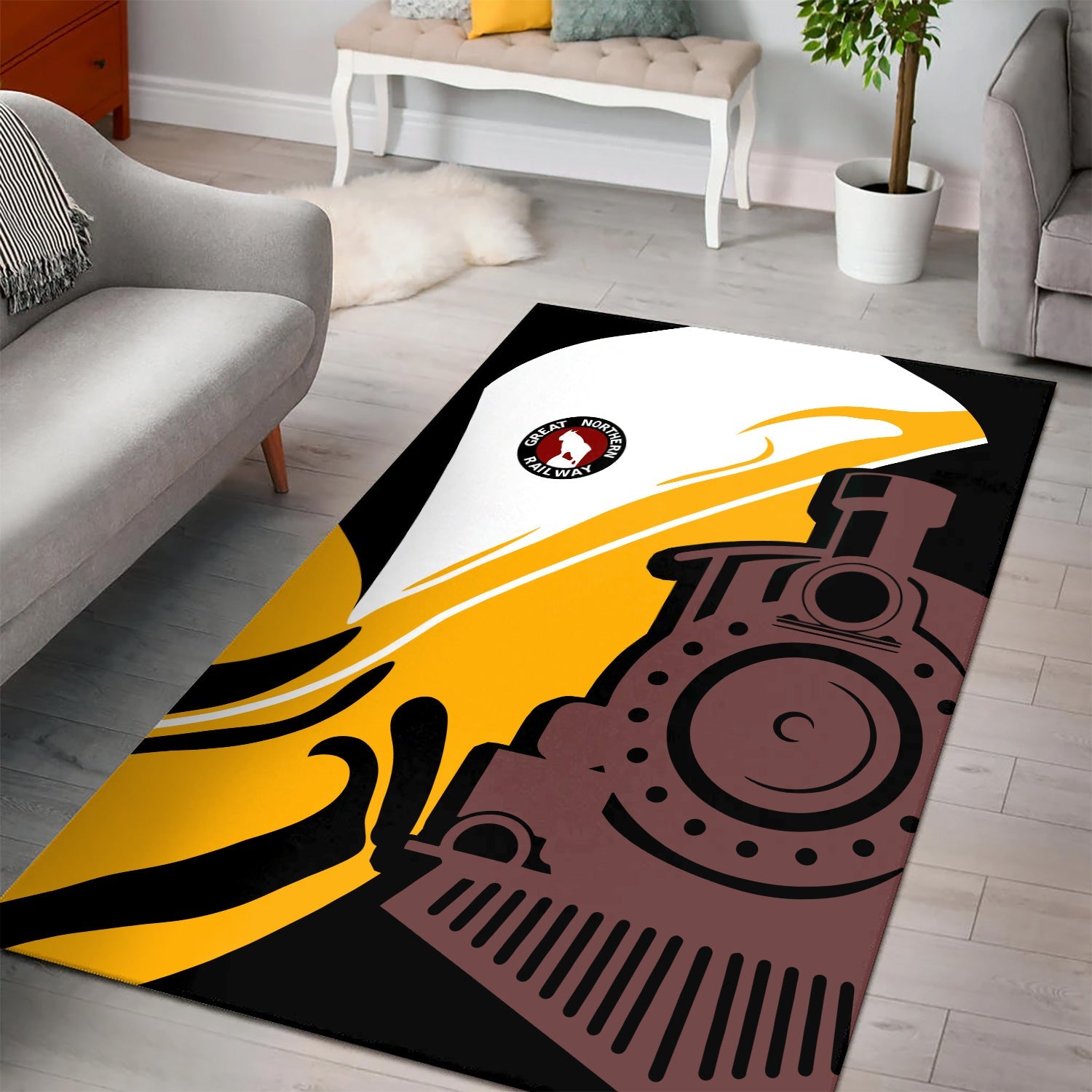 Railspirit Great Northern Railway Area Rug Flame-Inspired Style GNR Rug Gift Idea For Train Lovers