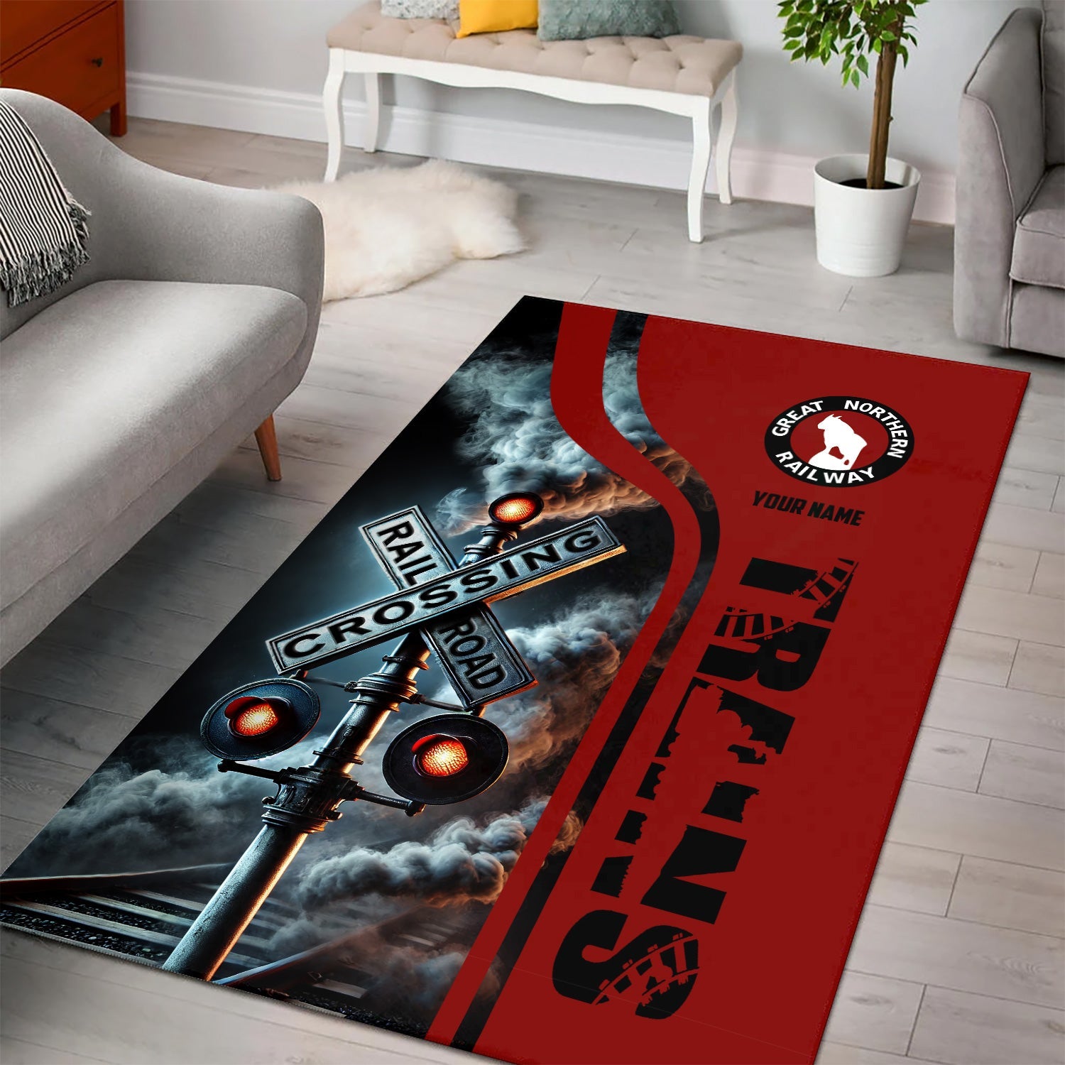 Railspirit Personalized Great Northern Railway Area Rug Railroad Crossing Sign GNR Rug All Over Print