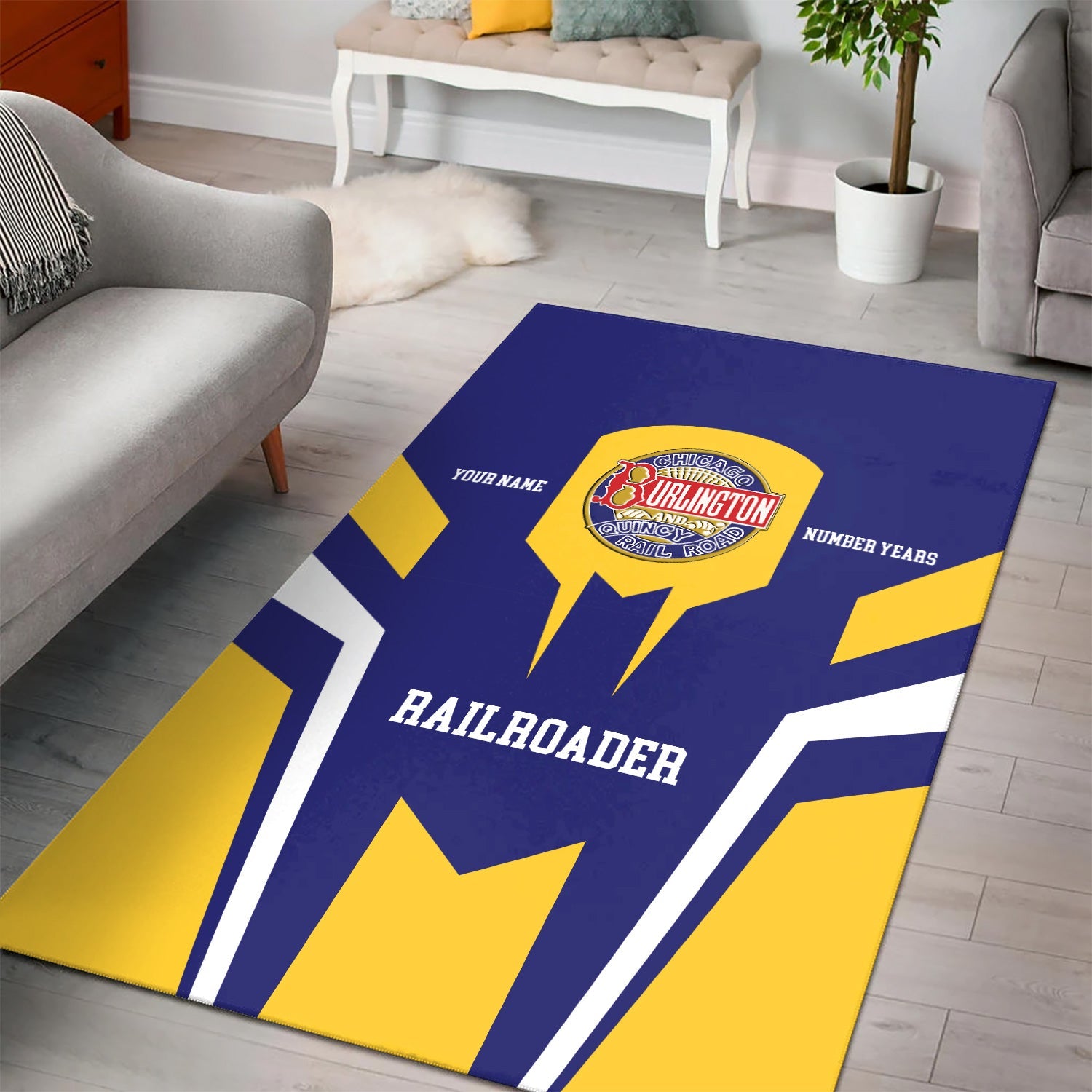 Railspirit Personalized Chicago, Burlington and Quincy Railroad Area Rug Custom Year Railroader Rug Gift Idea For Train Lover