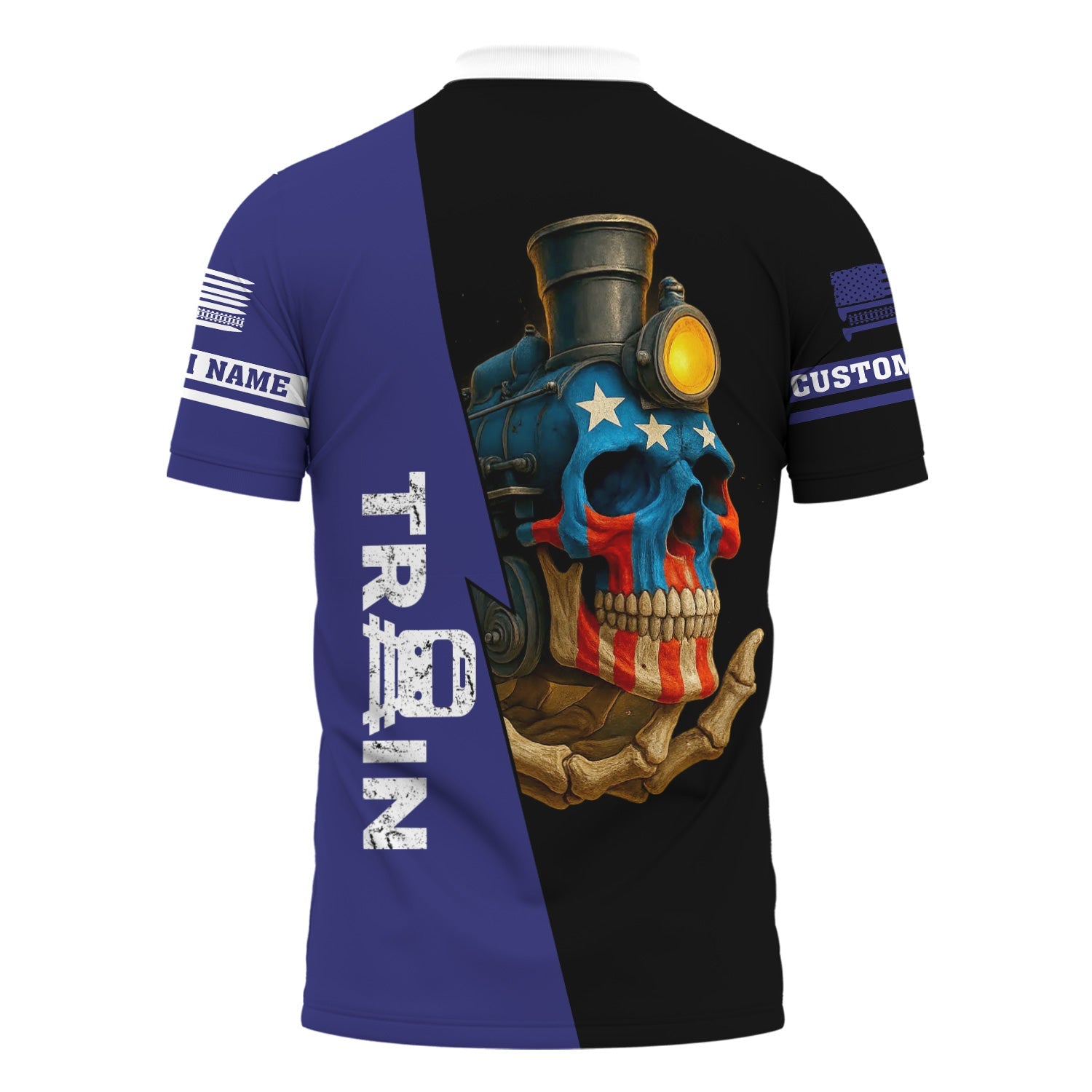 Railspirit Personalized Chicago, Burlington and Quincy Railroad Polo Shirt Train Skull American Flag Shirt All Over Print