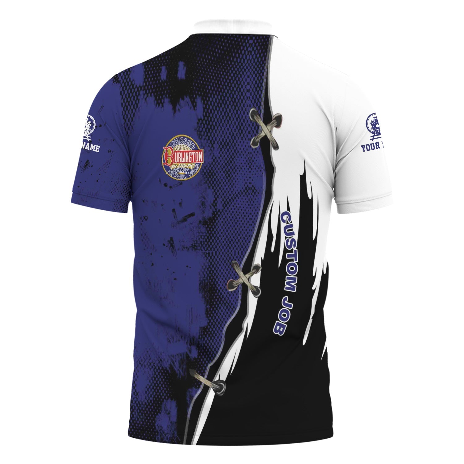 Railspirit Personalized Chicago, Burlington and Quincy Railroad Polo Shirt Retro Stitches Design with Custom Position Train Shirt