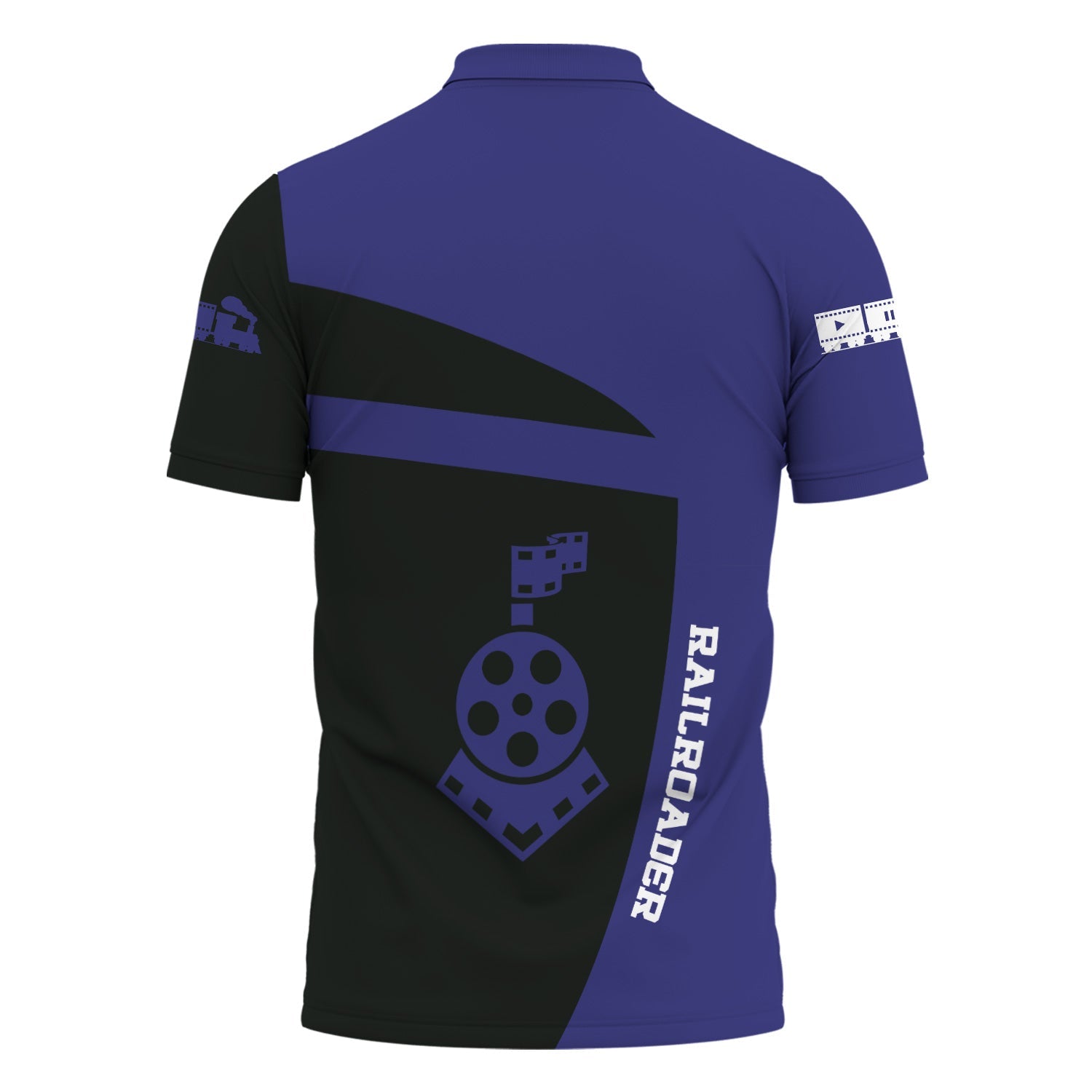 Railspirit Personalized Chicago, Burlington and Quincy Railroad Polo Shirt All Aboard Steam Train Movie Projector Style Shirt