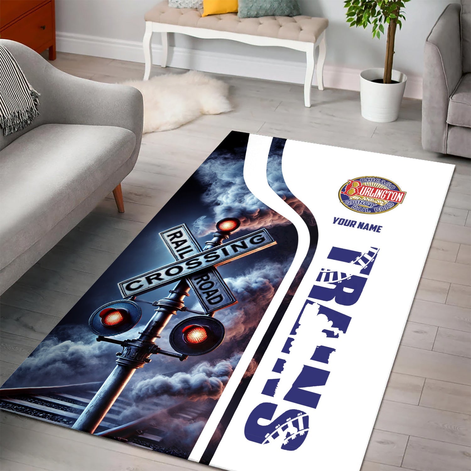 Railspirit Personalized Chicago, Burlington and Quincy Railroad Area Rug Railroad Crossing Sign Rug All Over Print