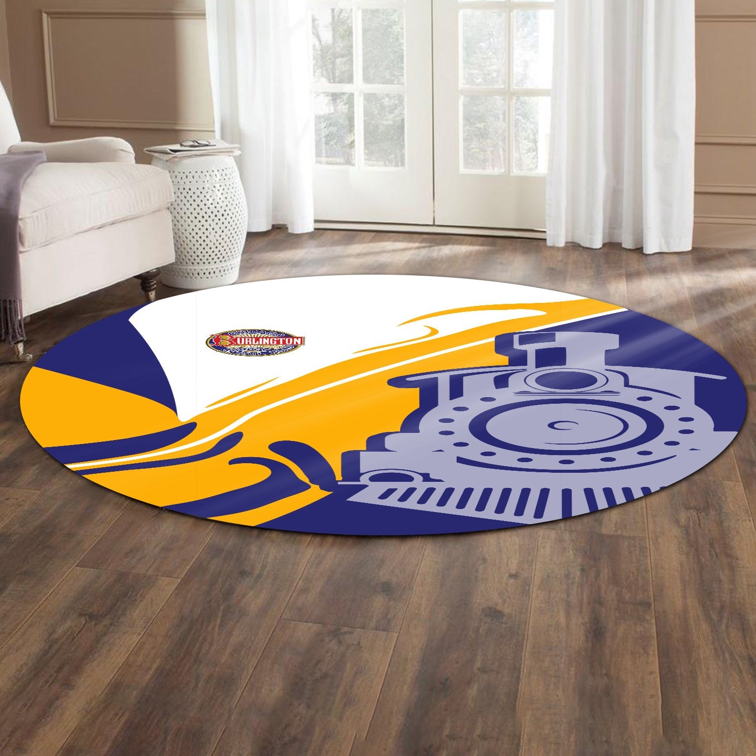 Railspirit Chicago, Burlington and Quincy Railroad Round Mat Flame-Inspired Style Mat Gift Idea For Train Lovers