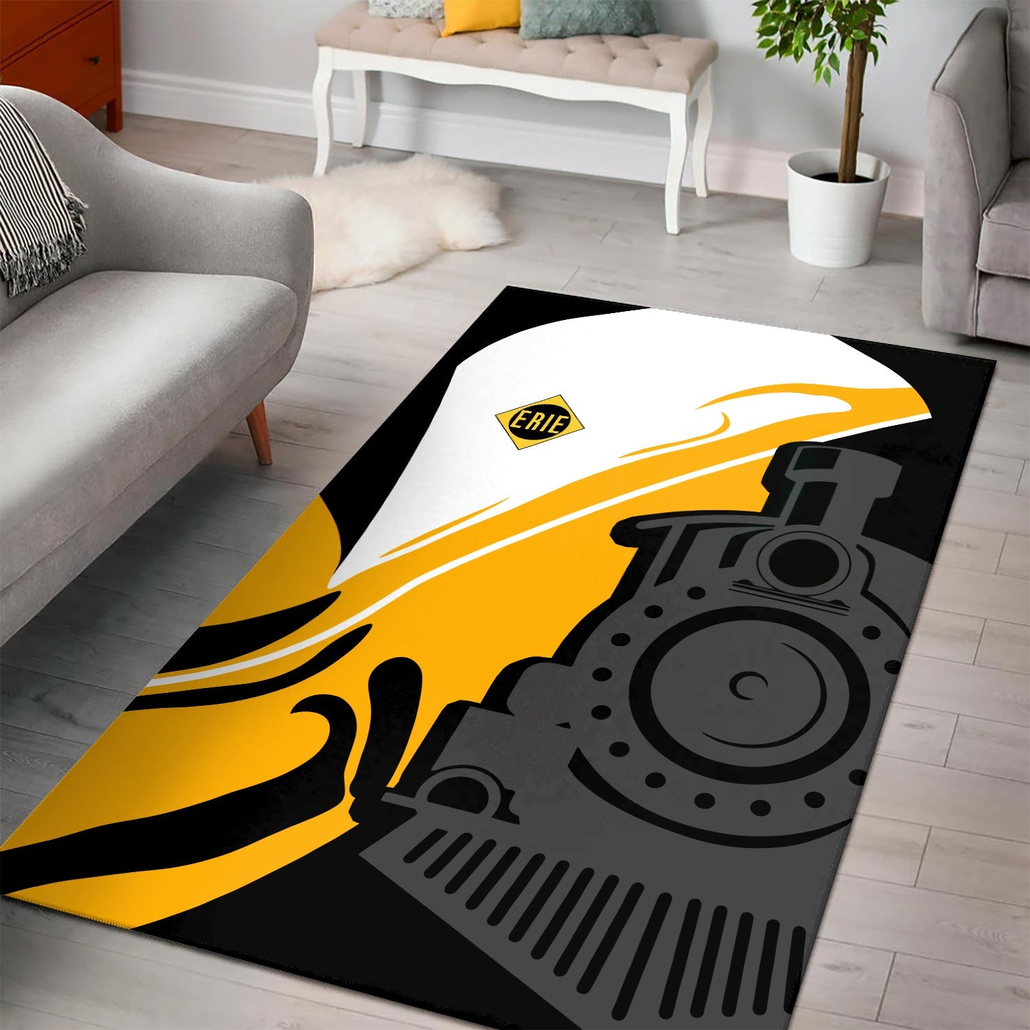 Railspirit Erie Railroad Area Rug Flame-Inspired Style Rug Gift Idea For Train Lovers