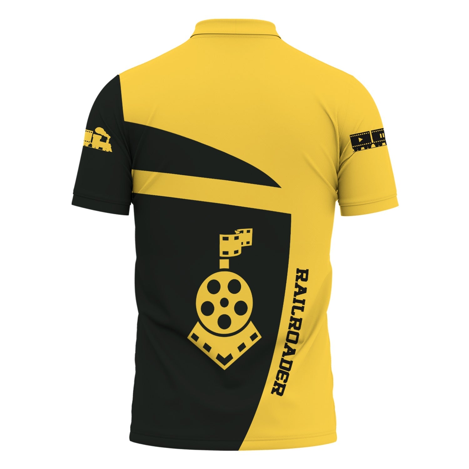 Railspirit Personalized Erie Railroad Polo Shirt All Aboard Steam Train Movie Projector Style Shirt