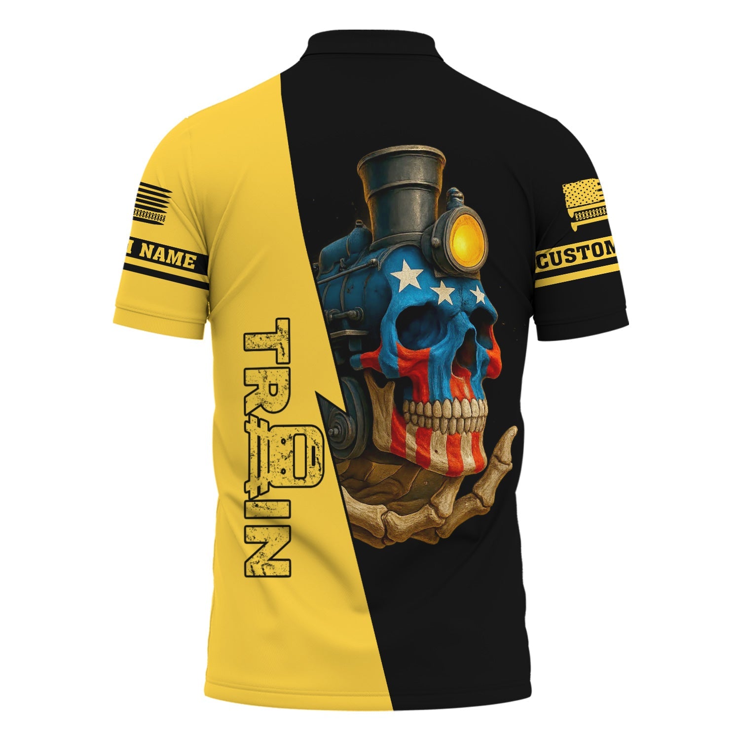 Railspirit Personalized Erie Railroad Polo Shirt Train Skull American Flag Shirt All Over Print