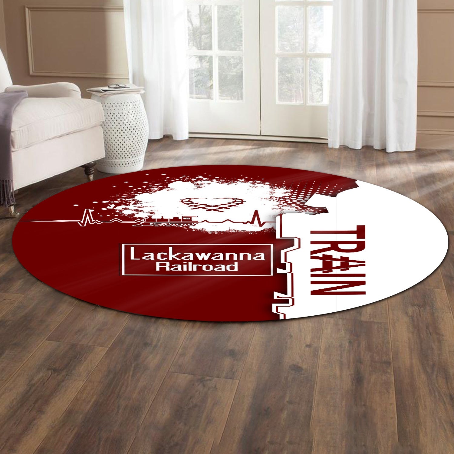 Railspirit Delaware, Lackawanna and Western Railroad Round Mat Engine Heartbeat and Track Love Style DL&W Mat Gift Idea For Train Lovers