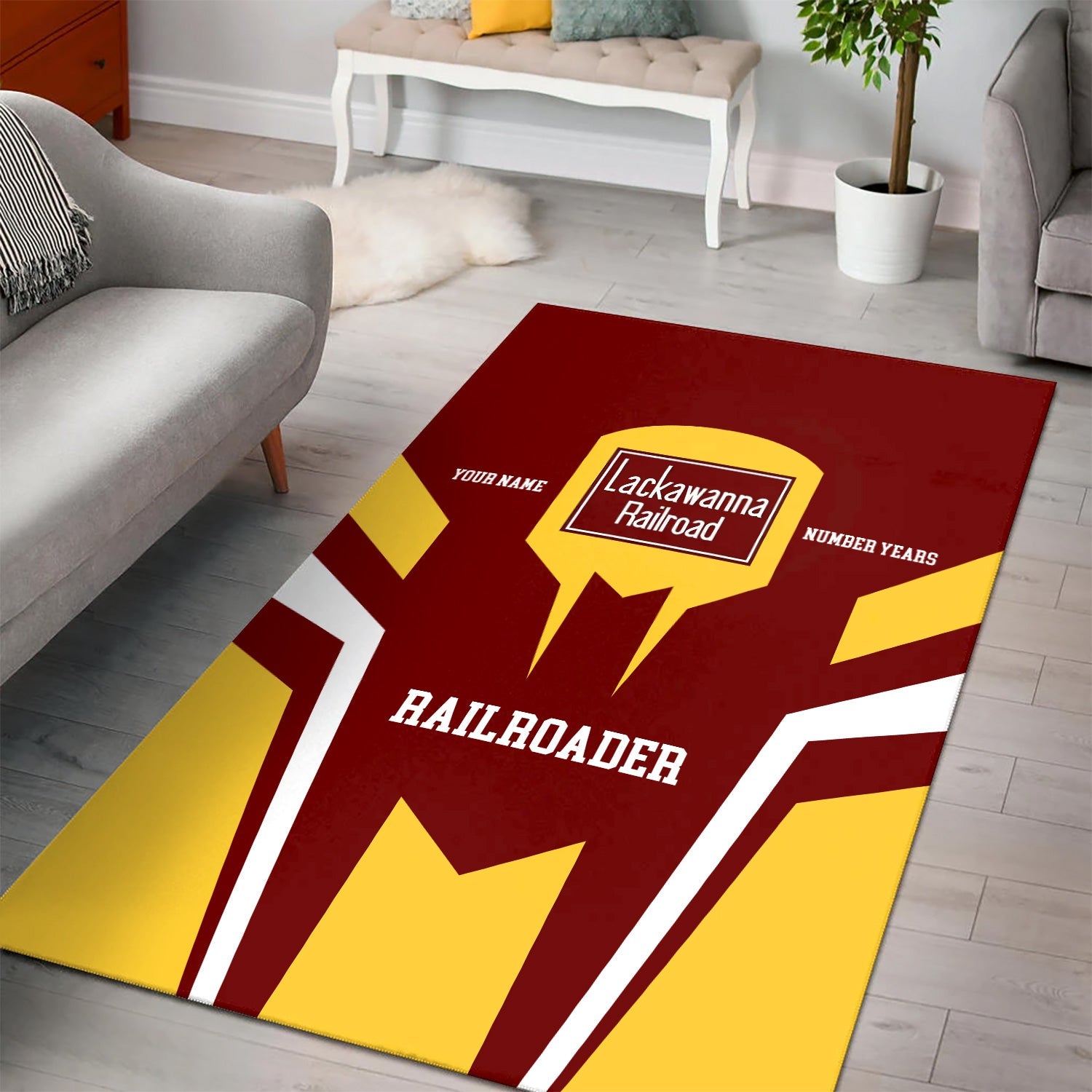 Railspirit Personalized Delaware, Lackawanna and Western Railroad Area Rug Custom Year Railroader DL&W Rug Gift Idea For Train Lover