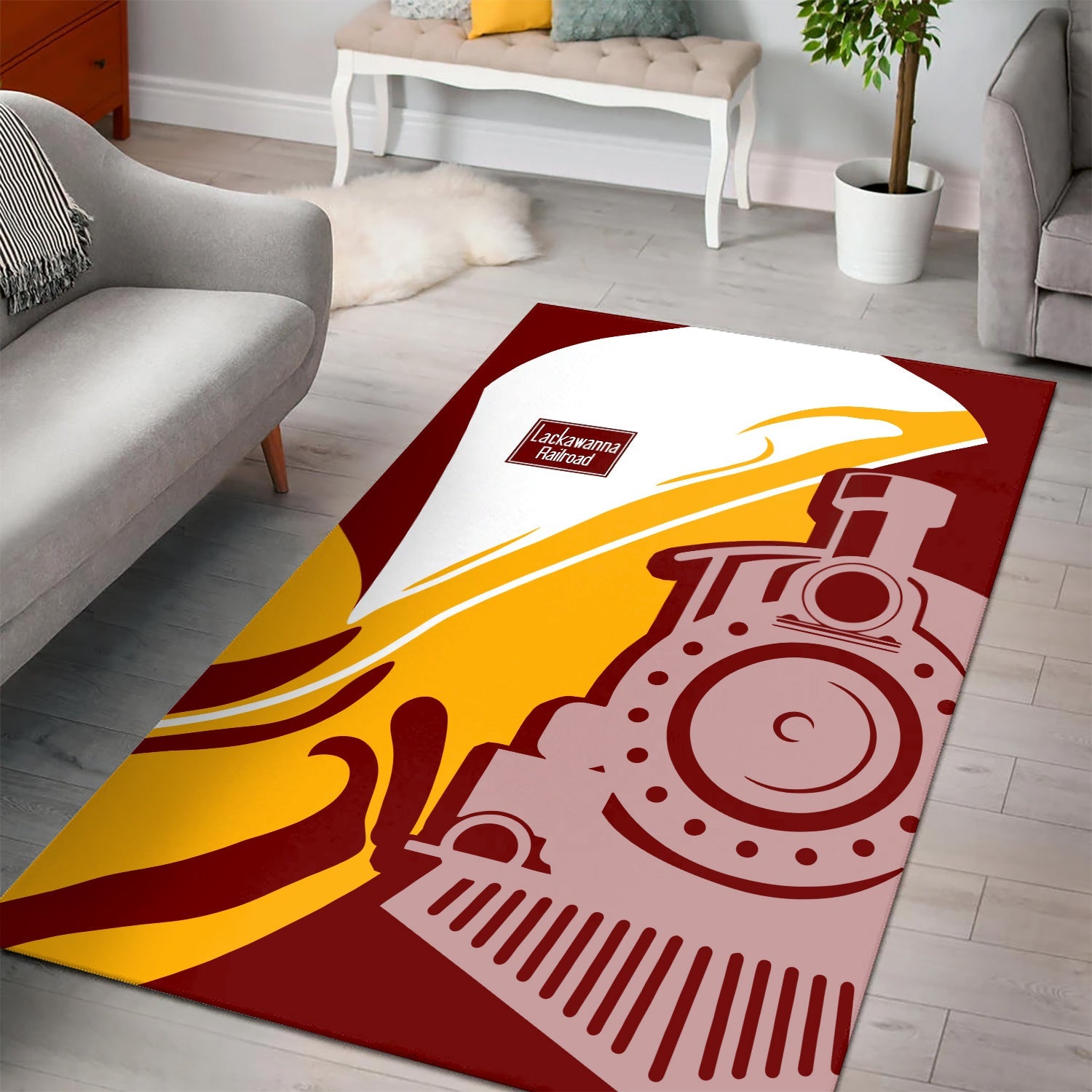 Railspirit Delaware, Lackawanna and Western Railroad Area Rug Flame-Inspired Style DL&W Rug Gift Idea For Train Lovers