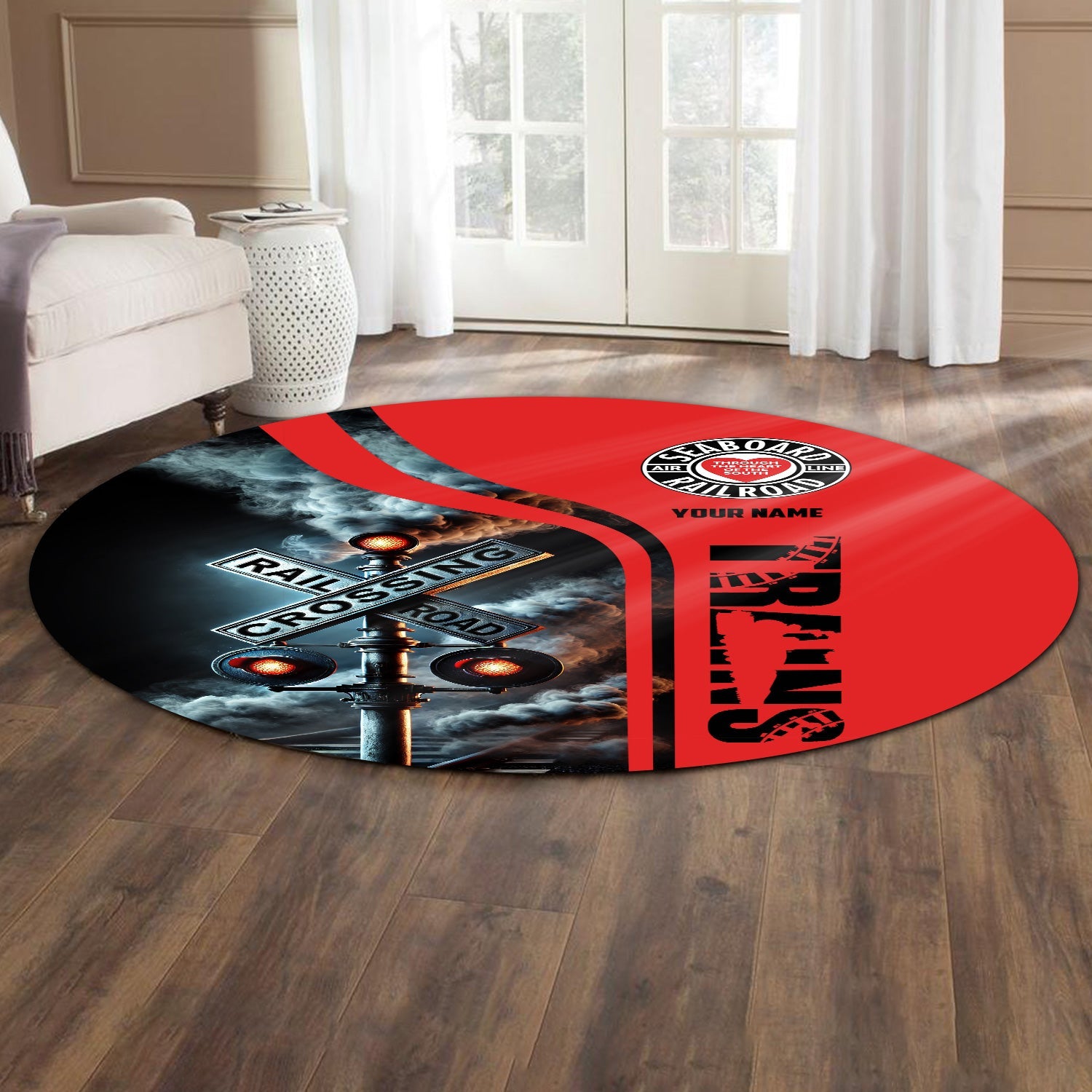 Railspirit Personalized Seaboard Air Line Railroad Round Mat Railroad Crossing Sign Mat All Over Print
