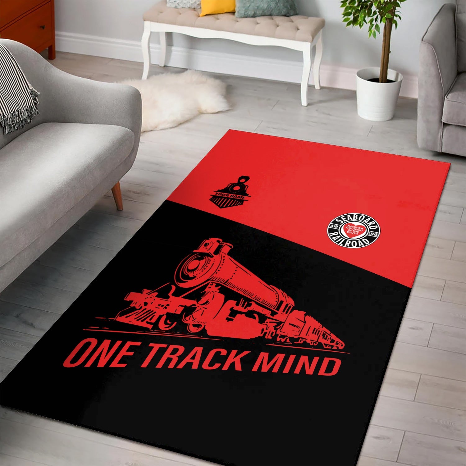 Railspirit Personalized Seaboard Air Line Railroad Area Rug One Track Mind Train Rug Gift Idea For Train Lover