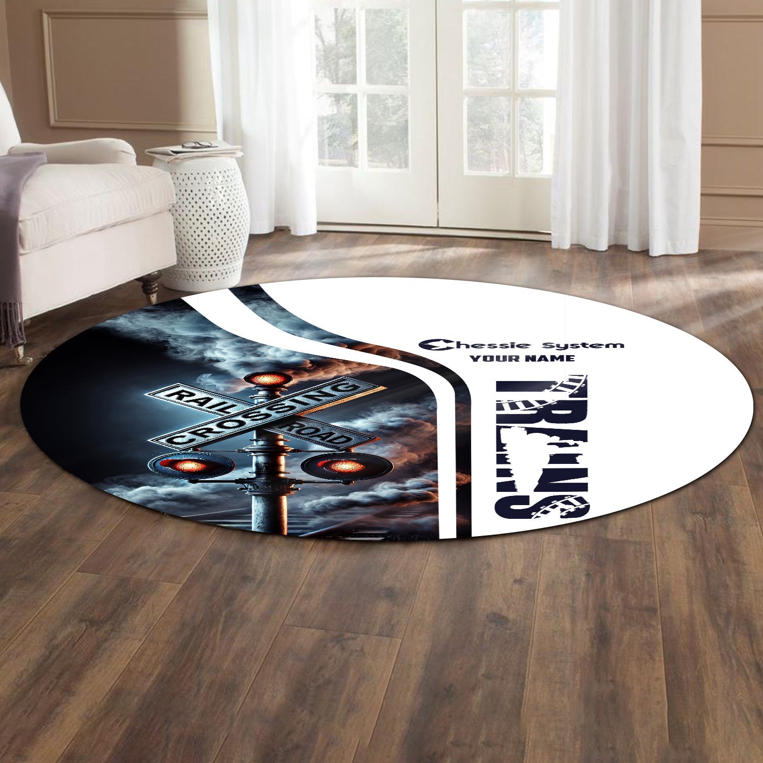 Railspirit Personalized Chessie System Railroad Round Mat Railroad Crossing Sign Mat All Over Print