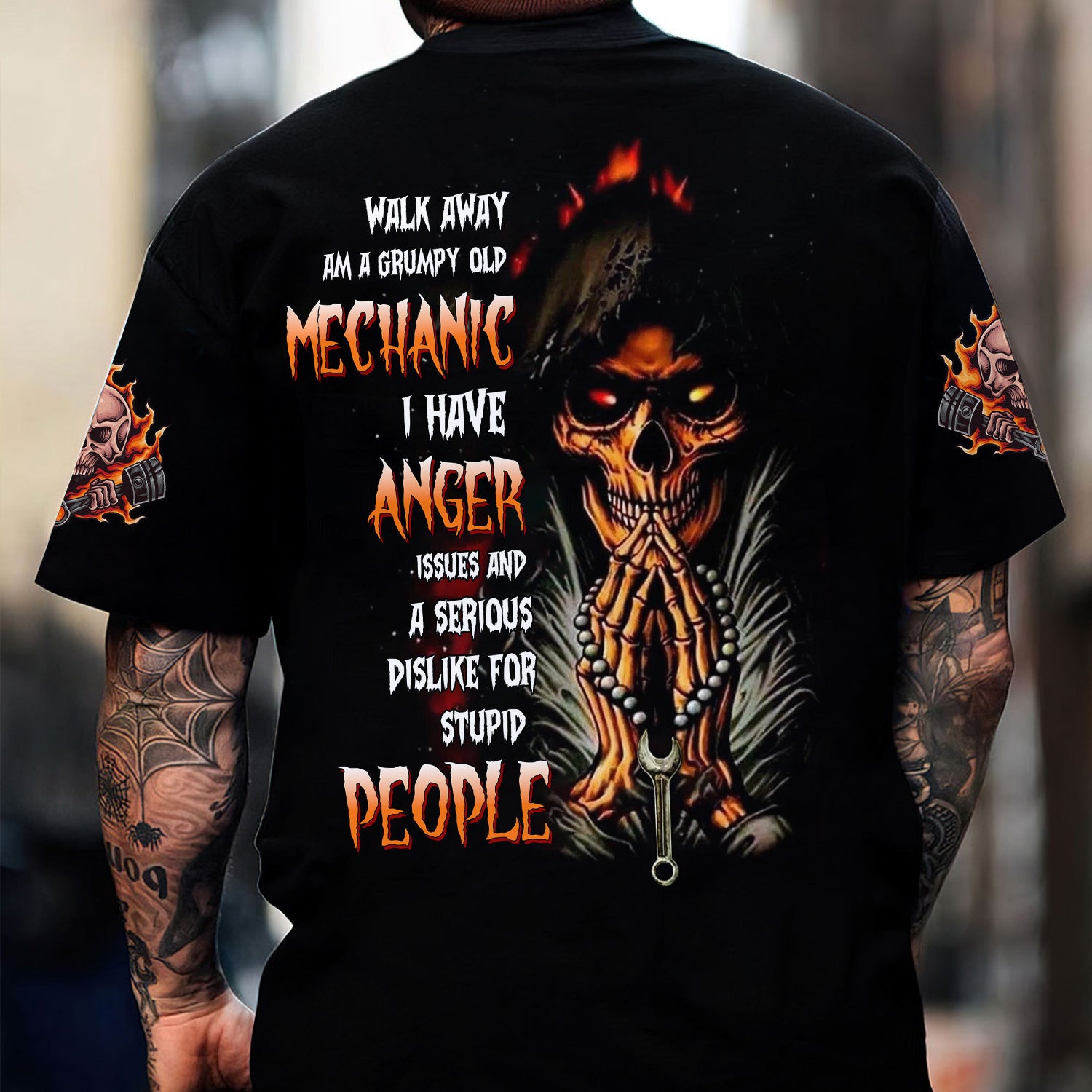 Mechanic Skull T Shirt Walk Away I AM A Grumpy Old Mechanic Black Shirt All Over Print