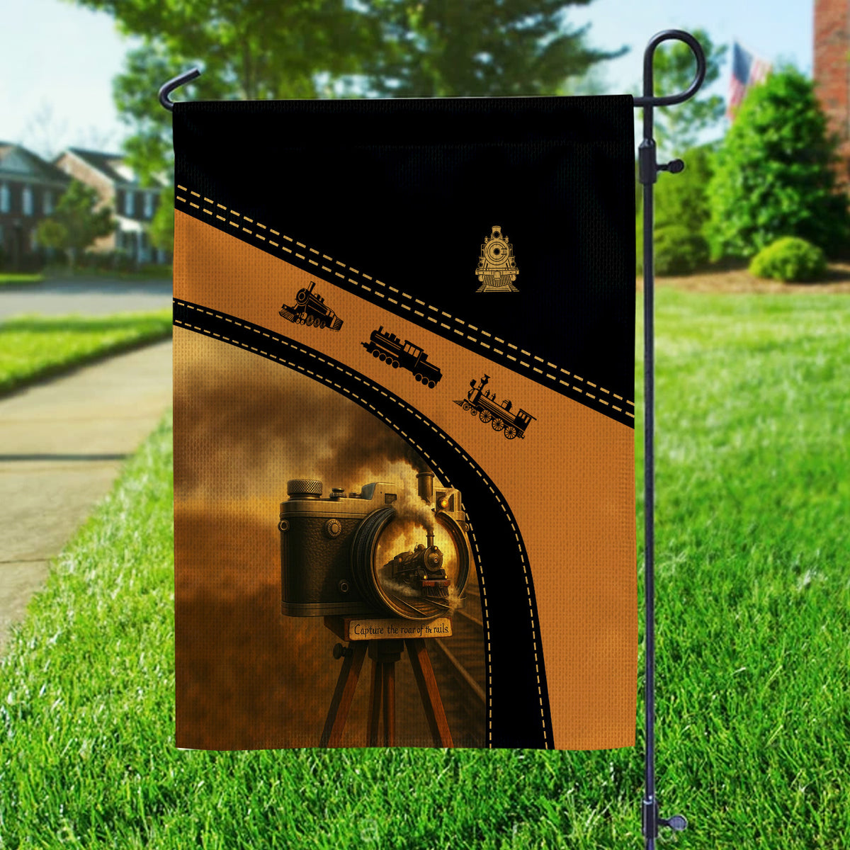Railspirit Garden Flag Vintage Camera Capture the Roar of the Rails Tr ...