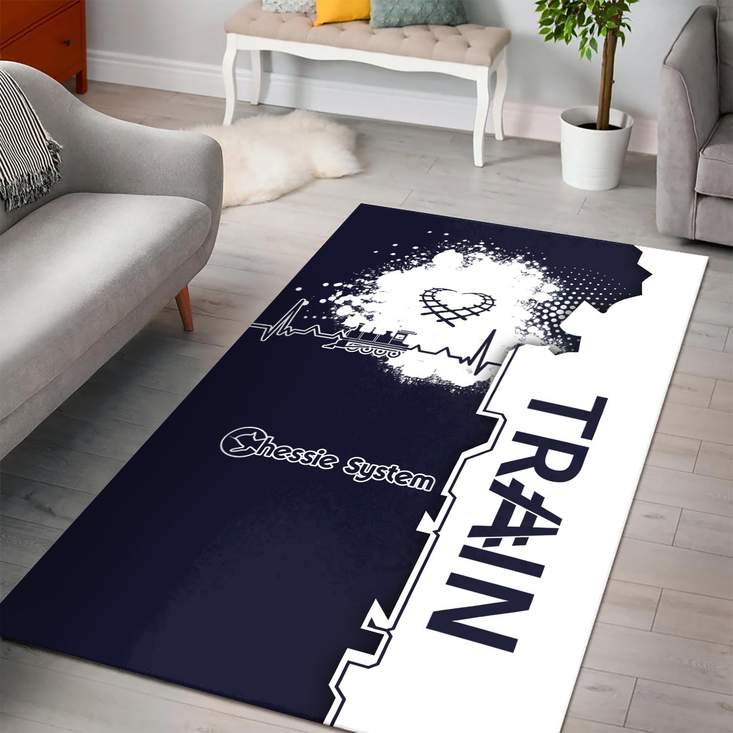 Railspirit Chessie System Railroad Area Rug Engine Heartbeat and Track Love Style Rug Gift Idea For Train Lovers