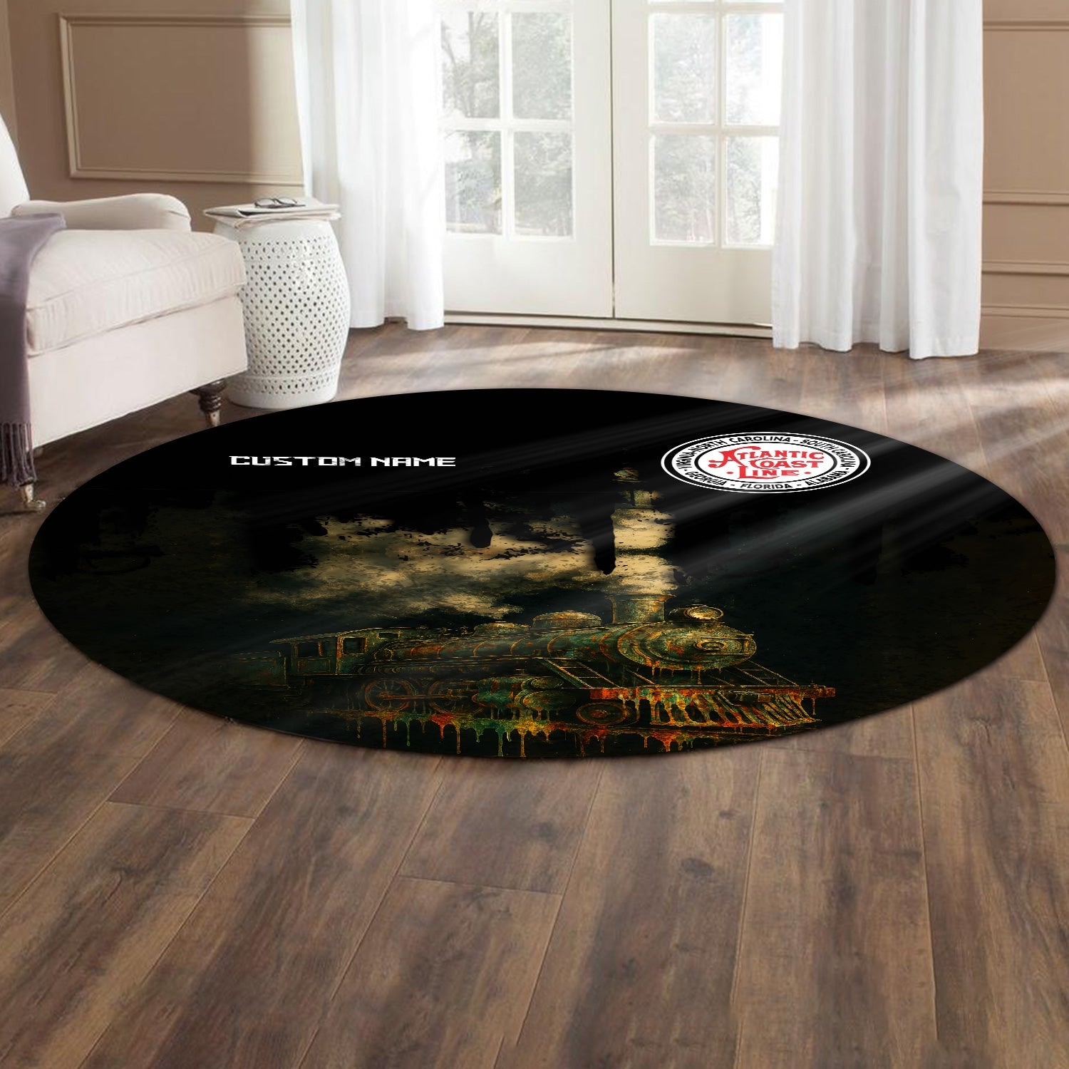Railspirit Personalized Atlantic Coast Line Railroad Round Mat Vintage Train Art Style Mat For Locomotive Fans