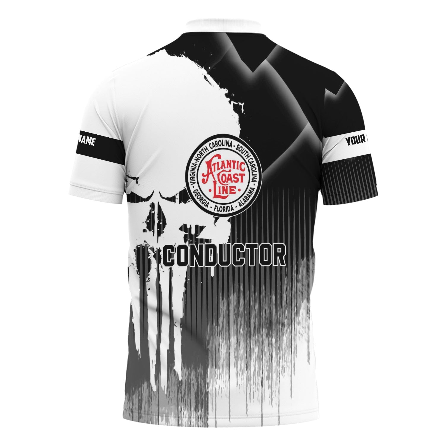 Railspirit Personalized Atlantic Coast Line Railroad Polo Shirt Skull Design with Custom Job Train Shirt for Trackhead Crew