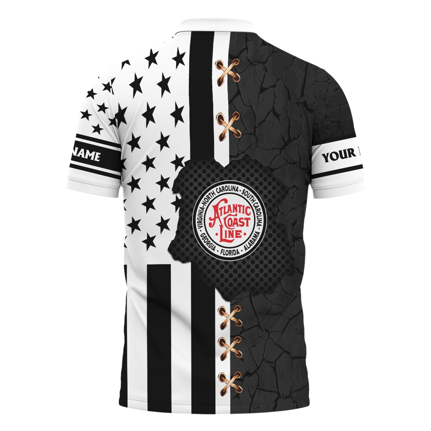 Railspirit Personalized Atlantic Coast Line Railroad Polo Shirt American Flag with Crack Effect Train Shirt