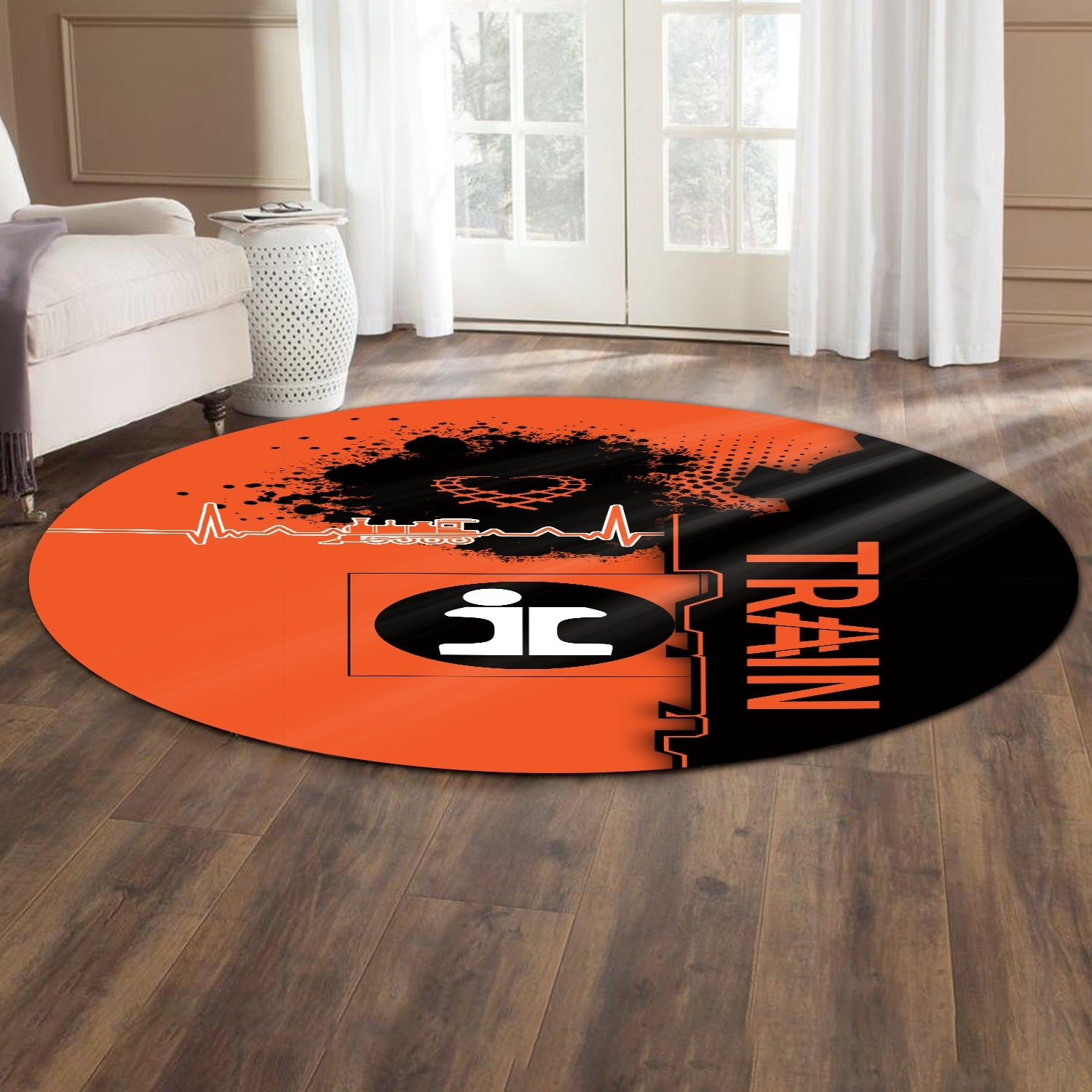 Railspirit Illinois Central Railroad Round Mat Engine Heartbeat and Track Love Style Mat Gift Idea For Train Lovers