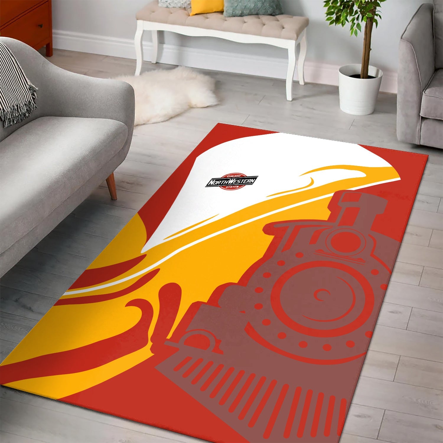 Railspirit Chicago and North Western Railway Area Rug Flame-Inspired Style Rug Gift Idea For Train Lovers