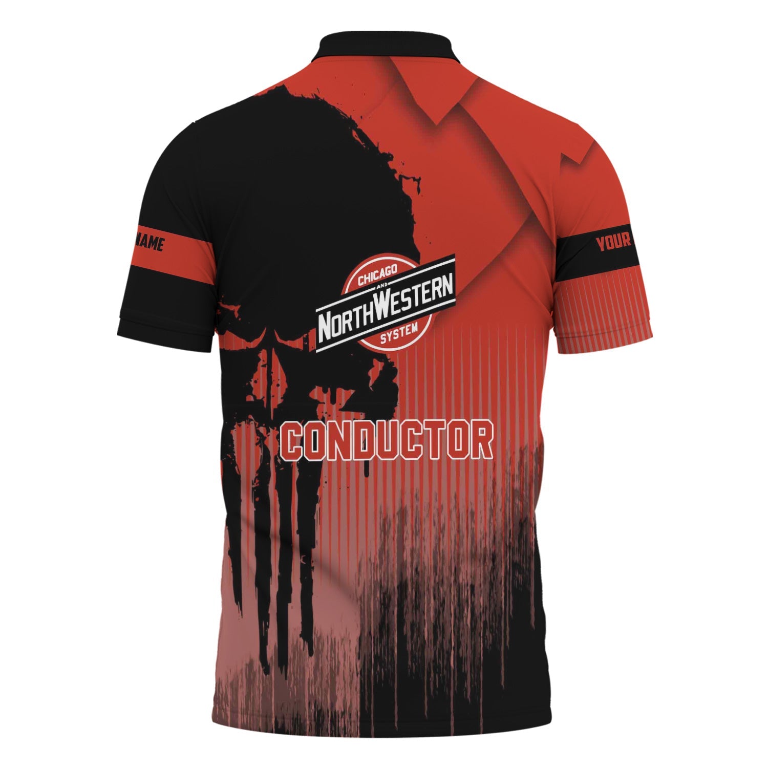Railspirit Personalized Chicago and North Western Railway Polo Shirt Skull Design with Custom Job Train Shirt for Trackhead Crew
