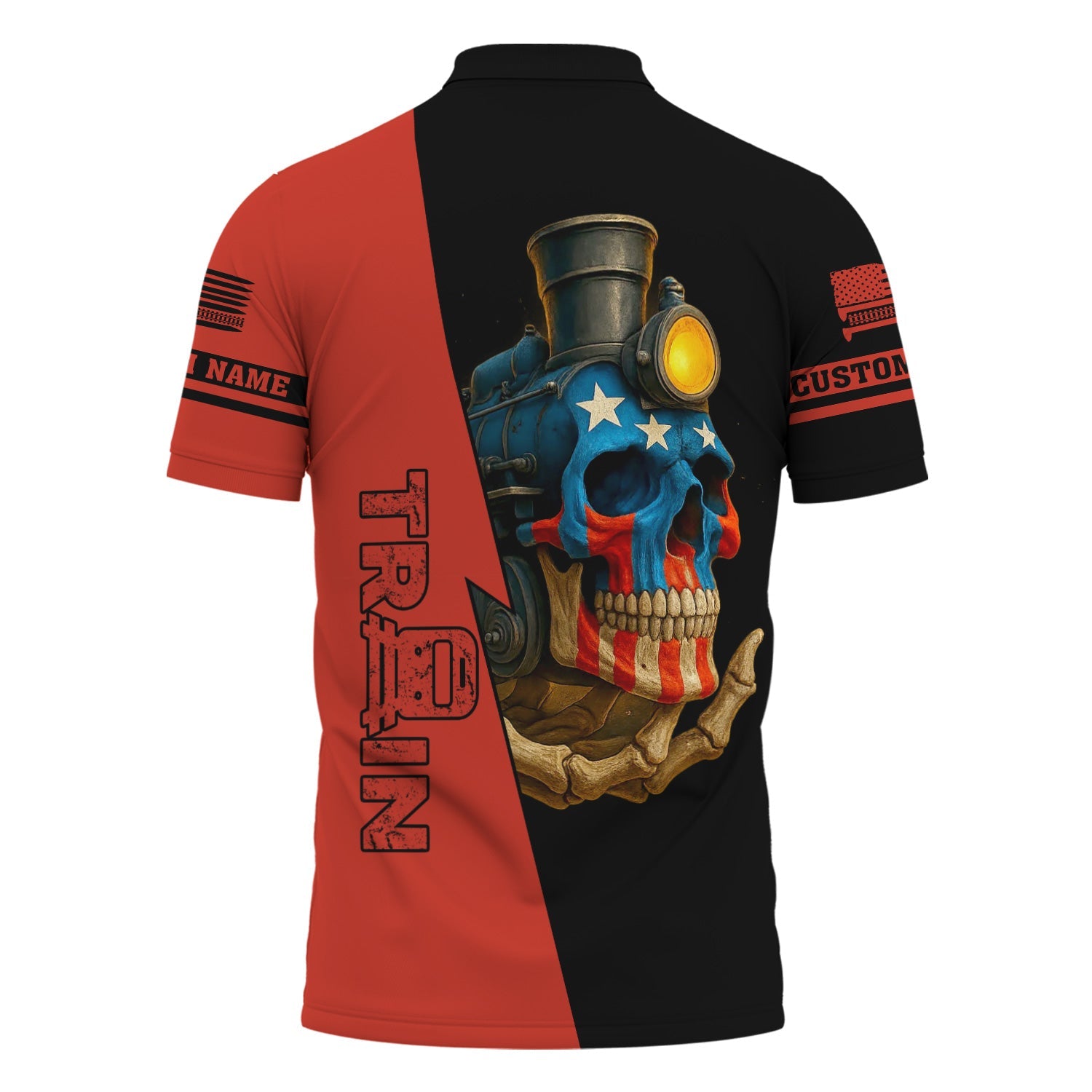 Railspirit Personalized Chicago and North Western Railway Polo Shirt Train Skull American Flag Shirt All Over Print