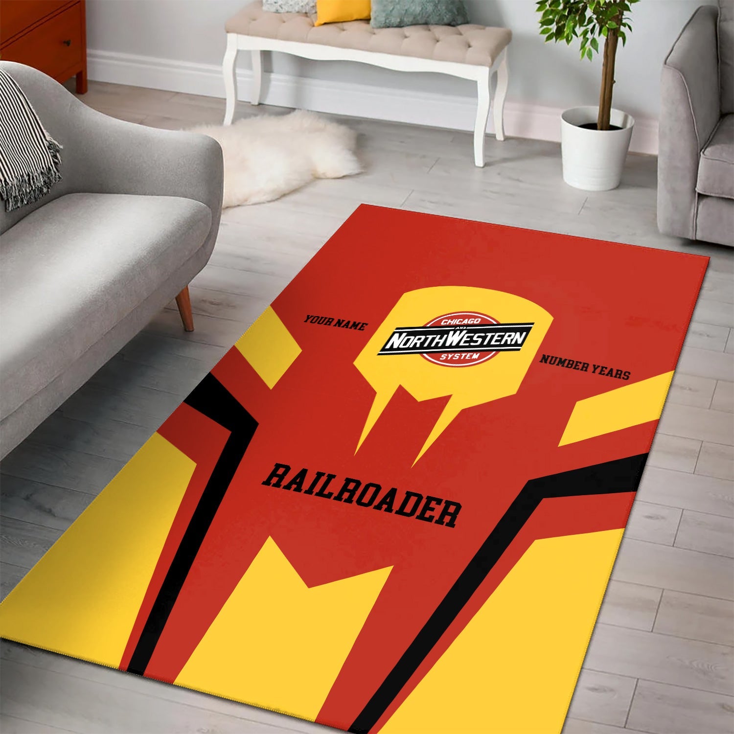 Railspirit Personalized Chicago and North Western Railway Area Rug Custom Year Railroader Rug Gift Idea For Train Lover