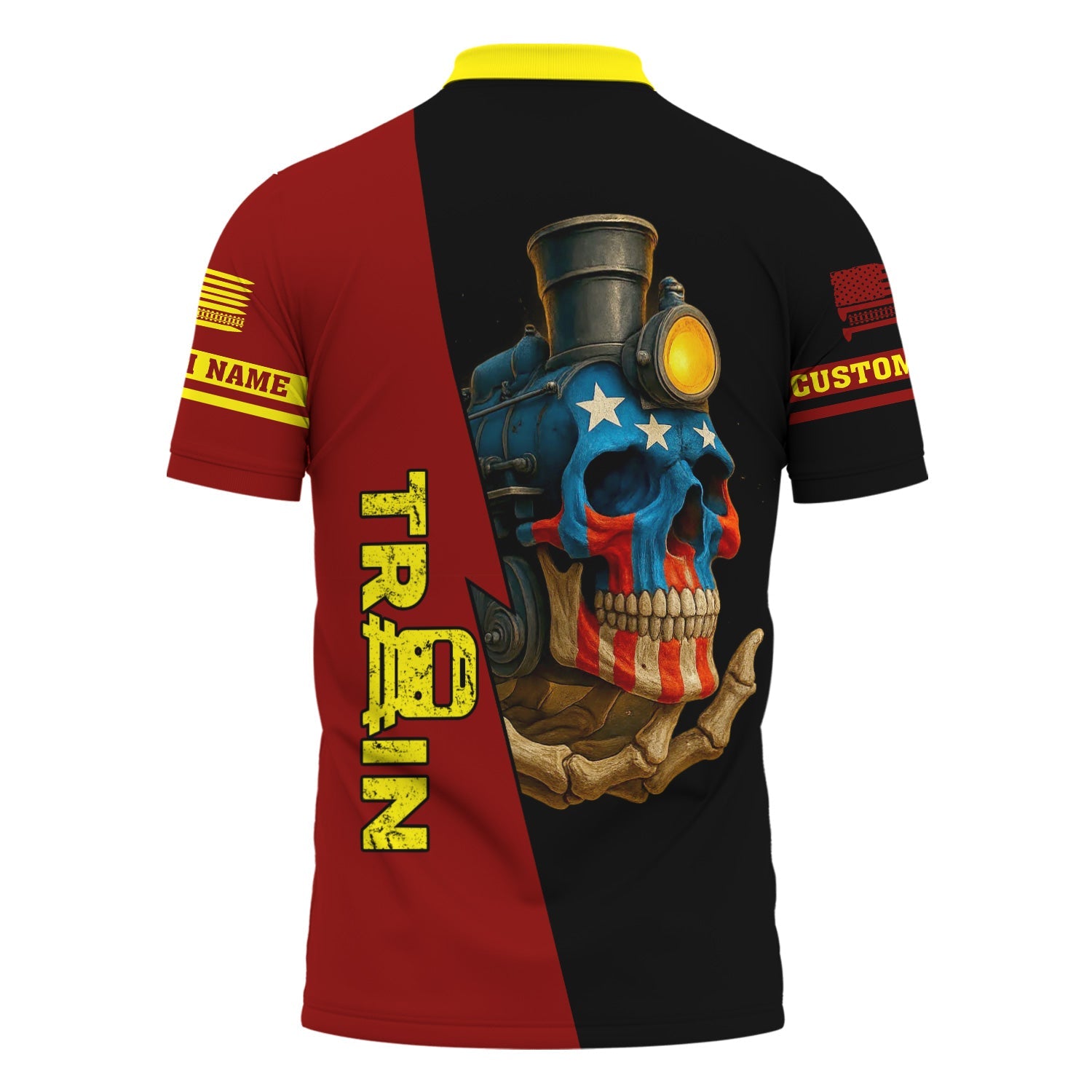Railspirit Personalized Denver and Rio Grande Western Railroad Polo Shirt Train Skull American Flag Shirt All Over Print