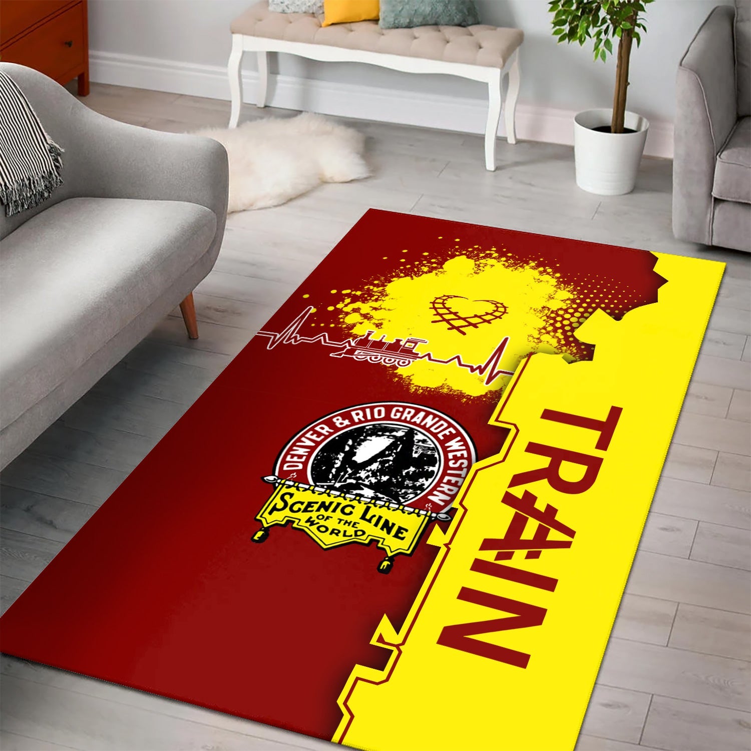 Railspirit Denver and Rio Grande Western Railroad Area Rug Engine Heartbeat and Track Love Style Rug Gift Idea For Train Lovers