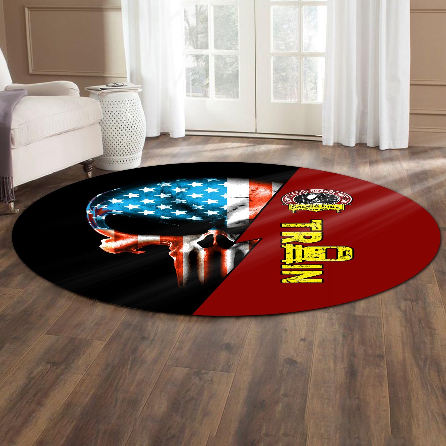Railspirit Denver and Rio Grande Western Railroad Round Mat Train Skull American Flag Style Rug All Over Print
