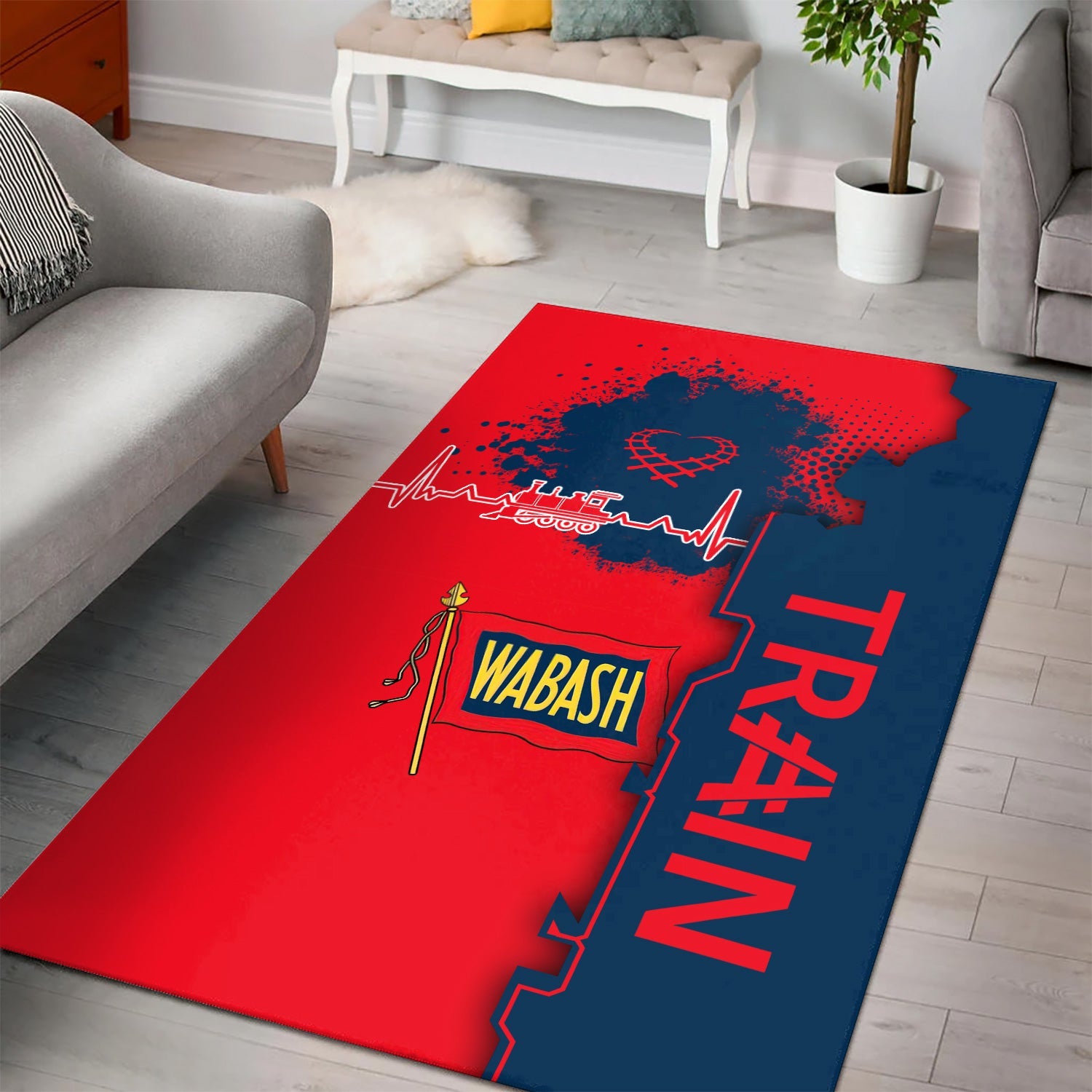 Railspirit Wabash Railroad Area Rug Engine Heartbeat and Track Love Style Rug Gift Idea For Train Lovers