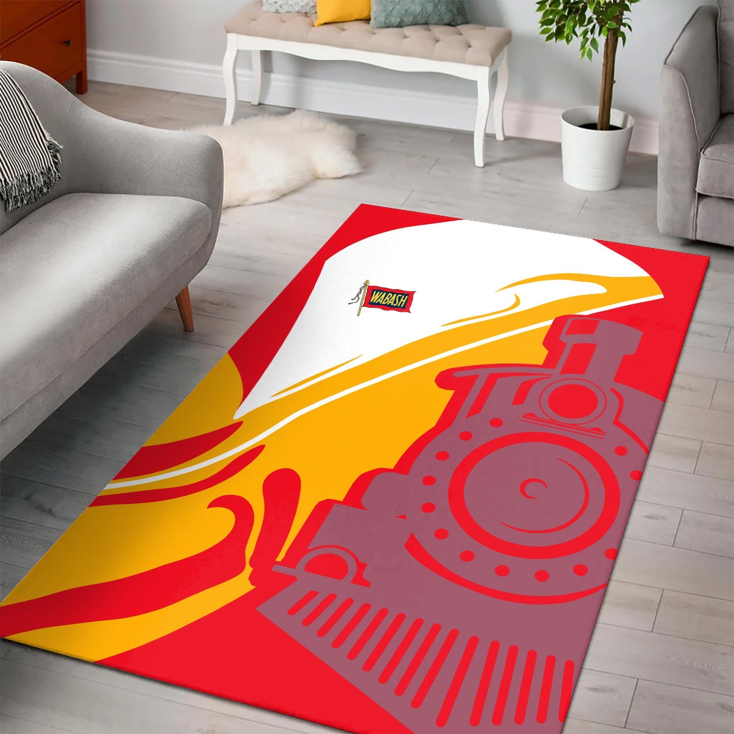 Railspirit Wabash Railroad Area Rug Flame-Inspired Style Rug Gift Idea For Train Lovers