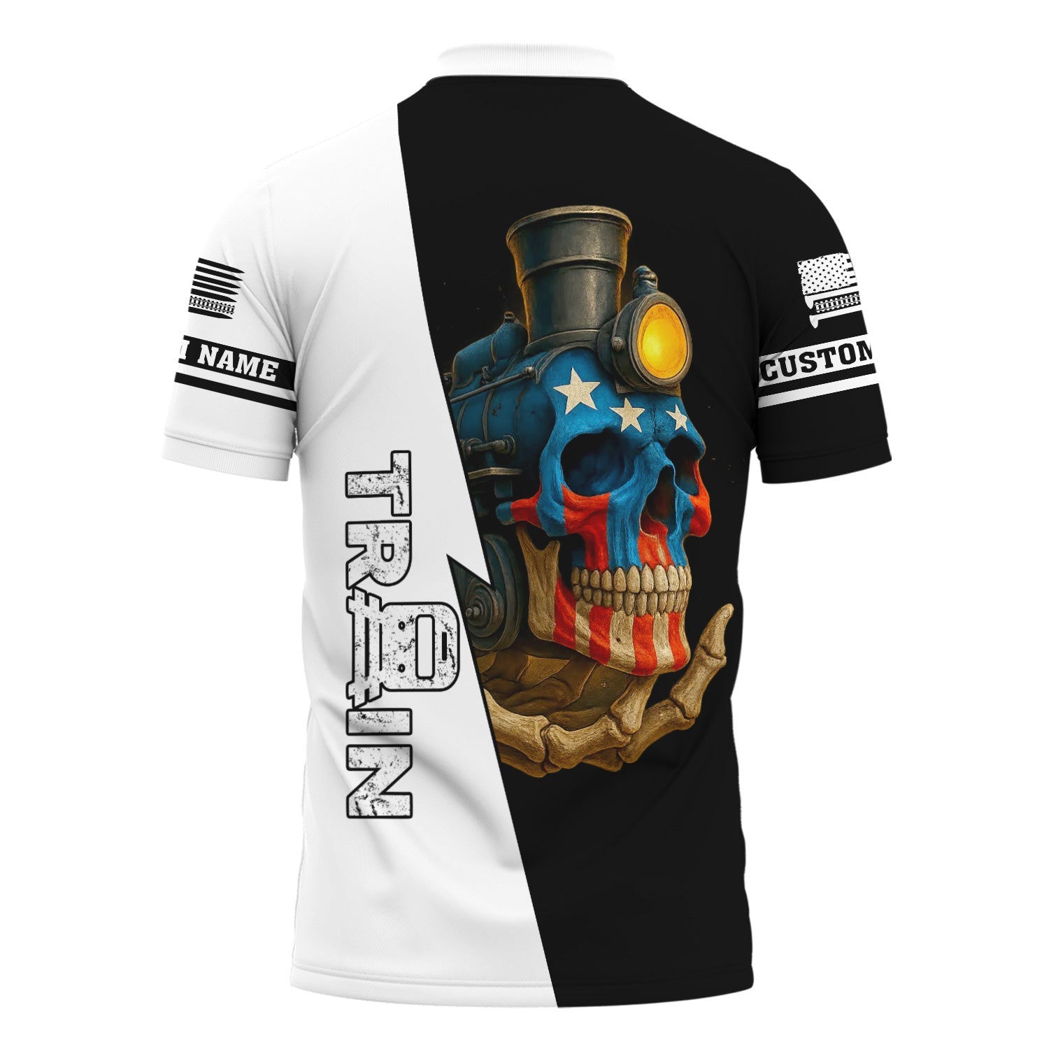 Railspirit Personalized Reading Railroad Polo Shirt Train Skull American Flag Shirt All Over Print