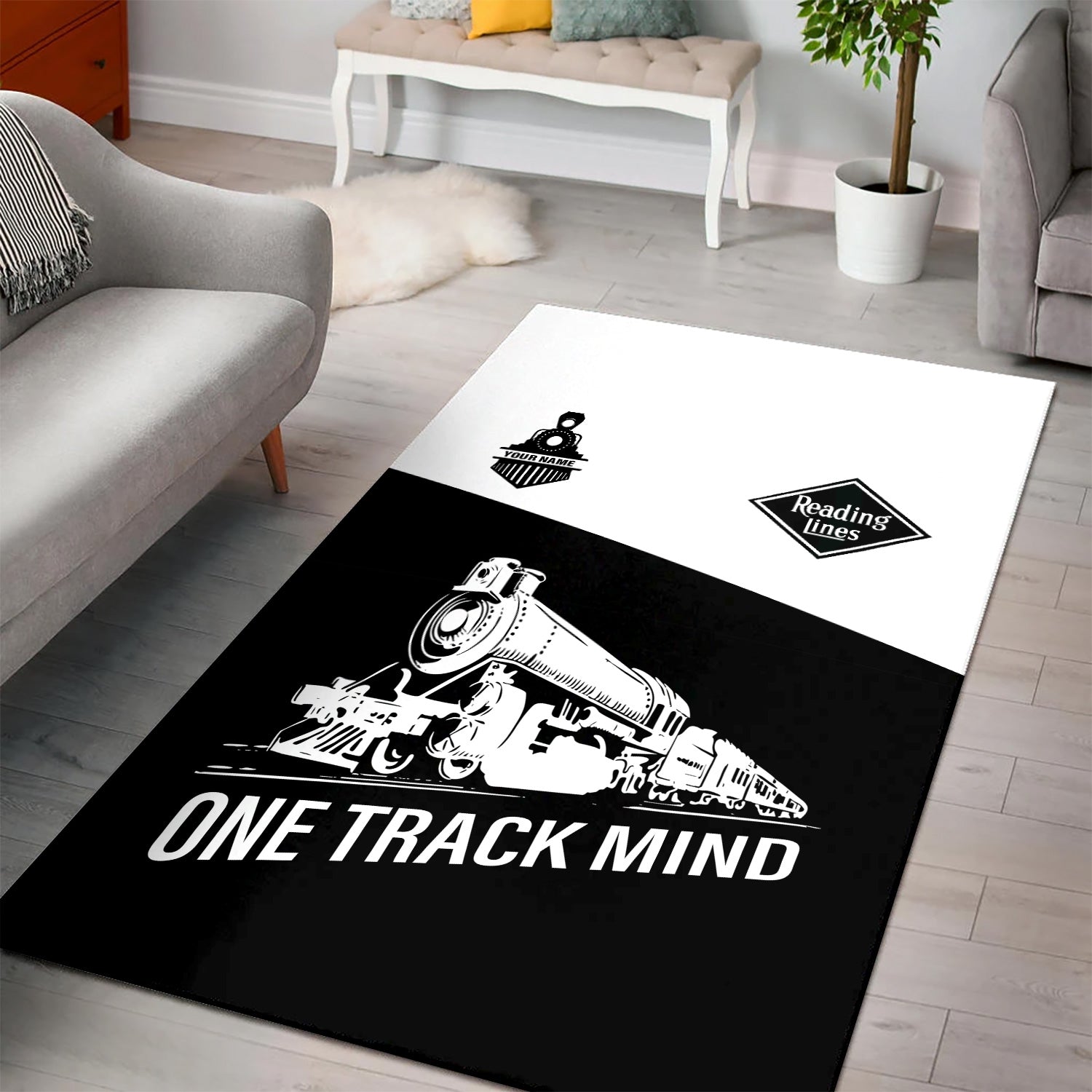 Railspirit Personalized Reading Railroad Area Rug One Track Mind Train Rug Gift Idea For Train Lover
